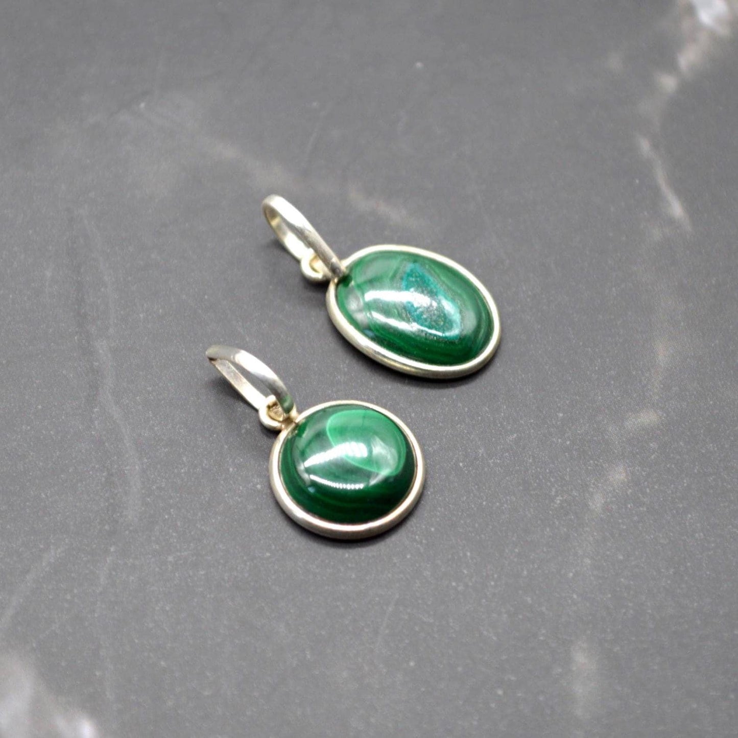 Malachite Pendant: Sterling Silver, Green Gemstone, Oval or Round