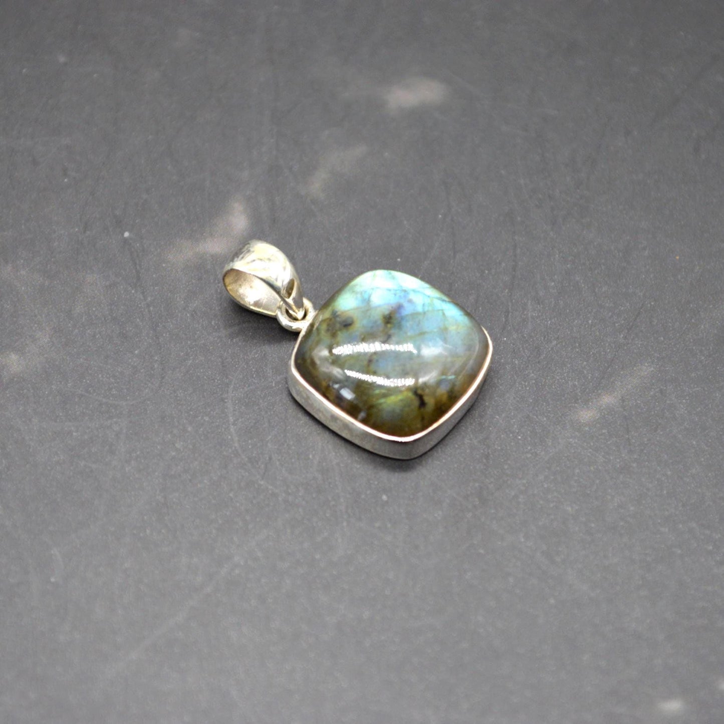 Labradorite Pendant: Dainty Square Sterling Silver Pendant