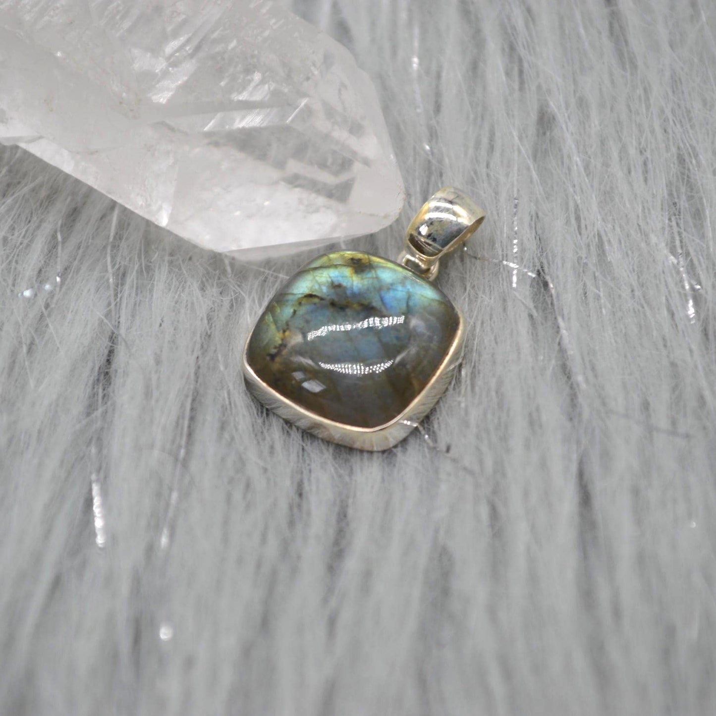 Labradorite Pendant: Dainty Square Sterling Silver Pendant