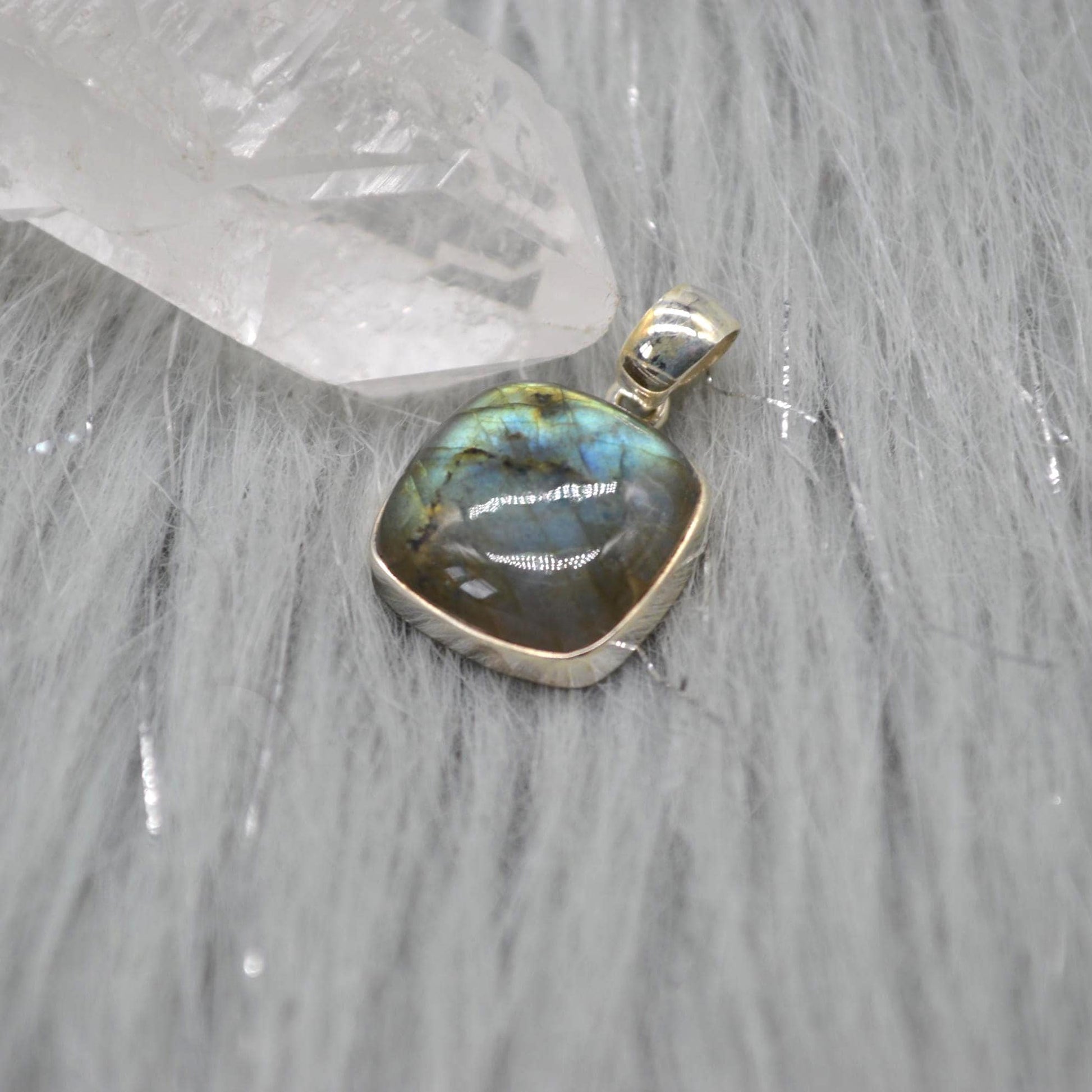 Labradorite Pendant: Dainty Square Sterling Silver Pendant