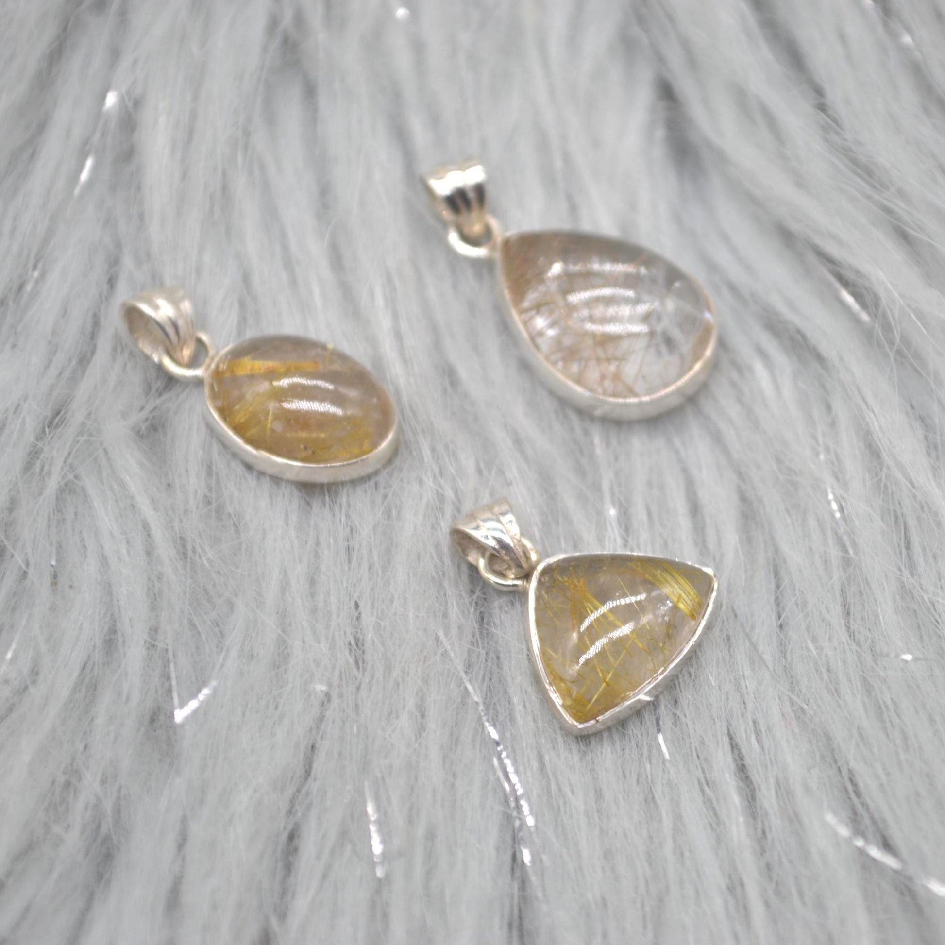 Golden Rutilated Quartz Pendant: Sterling Silver, Gemstone Jewelry