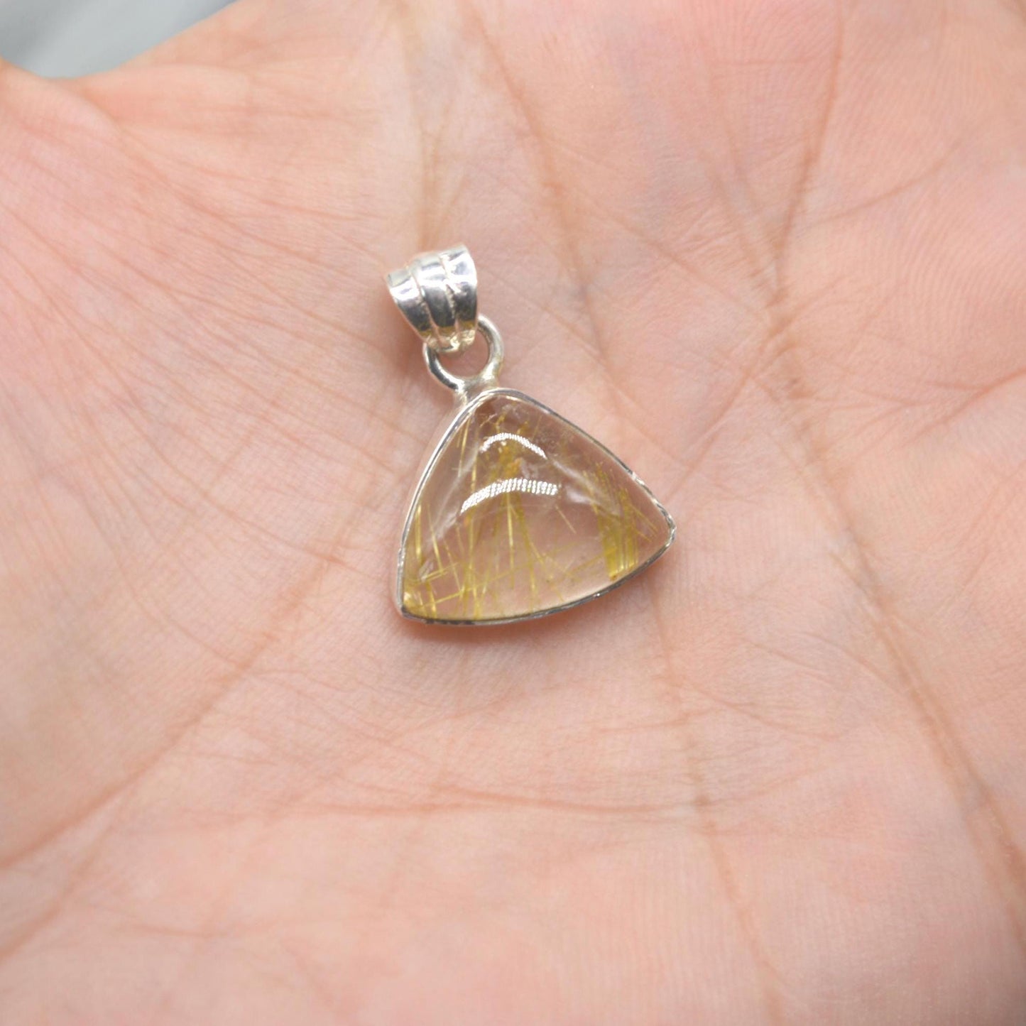 Golden Rutilated Quartz Pendant: Sterling Silver, Gemstone Jewelry