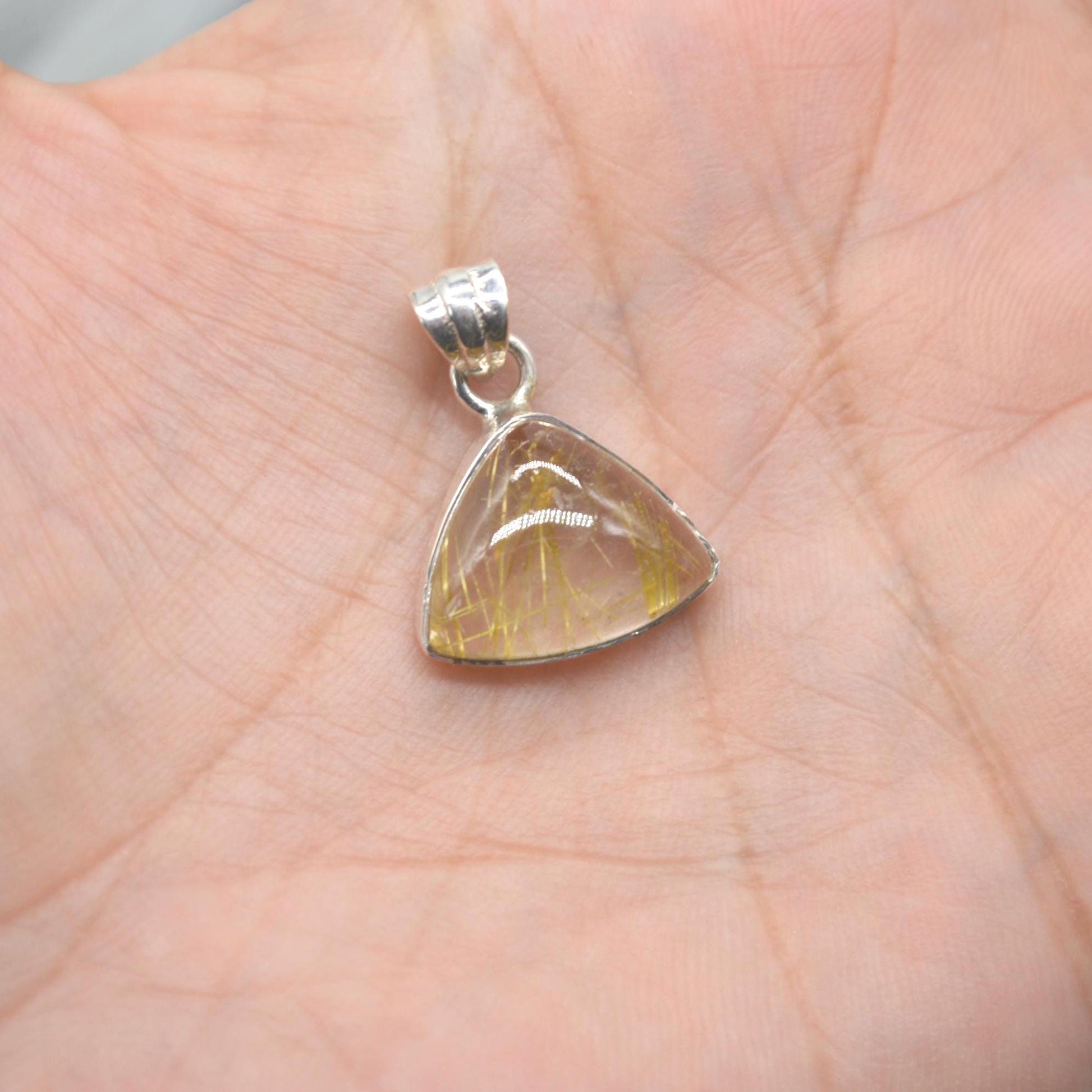 Golden Rutilated Quartz Pendant: Sterling Silver, Gemstone Jewelry