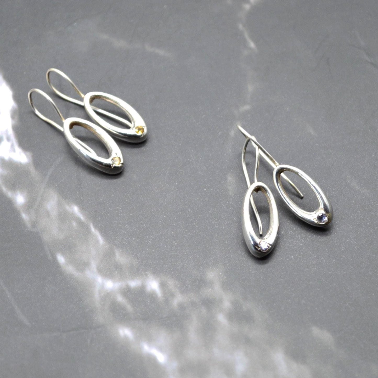Citrine or Iolite Silver Earrings: Oval Gemstone Drop
