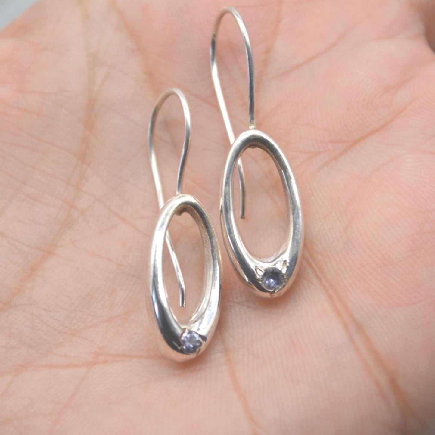 Citrine or Iolite Silver Earrings: Oval Gemstone Drop