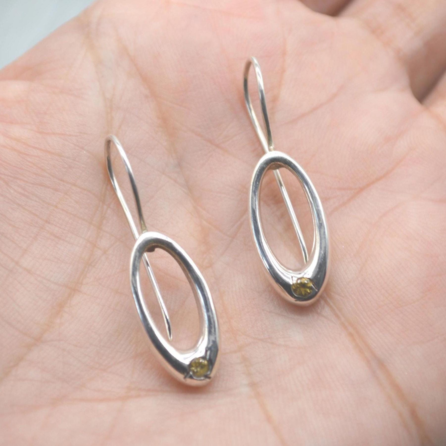 Citrine or Iolite Silver Earrings: Oval Gemstone Drop