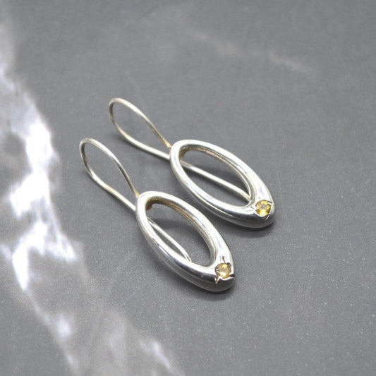 Citrine or Iolite Silver Earrings: Oval Gemstone Drop