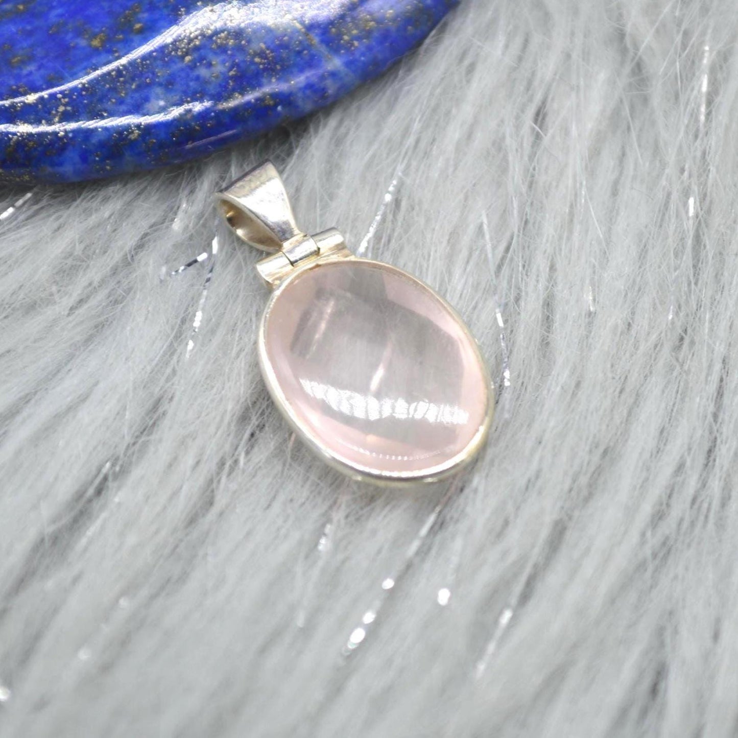 Rose Quartz Oval Pendant: Sterling Silver, Pink Gemstone