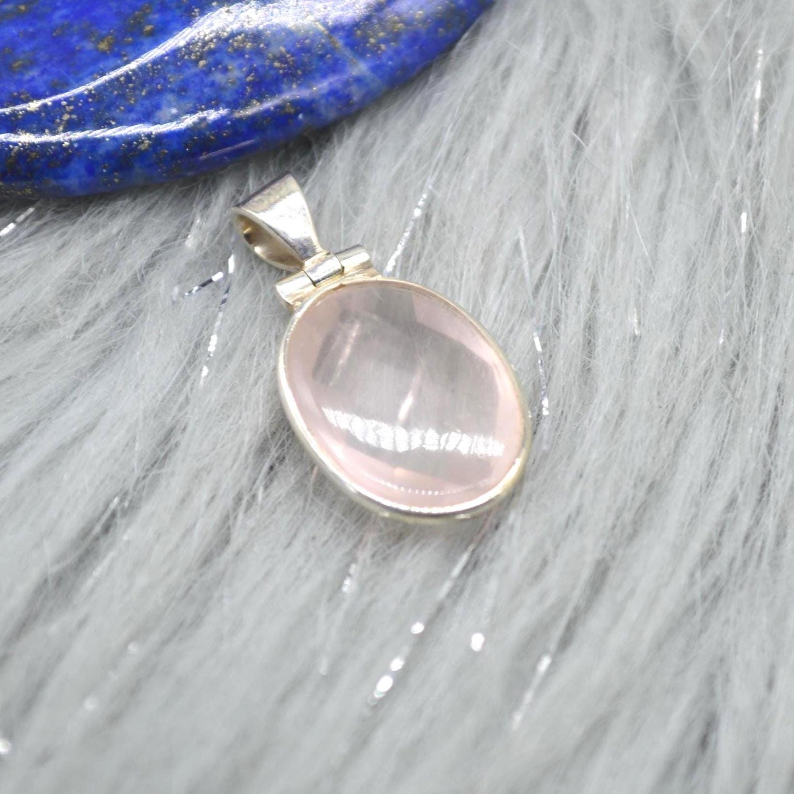 Rose Quartz Oval Pendant: Sterling Silver, Pink Gemstone