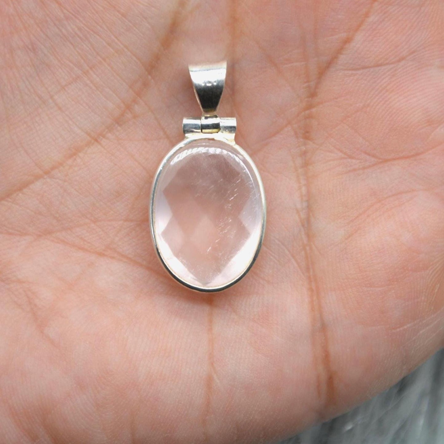 Rose Quartz Oval Pendant: Sterling Silver, Pink Gemstone