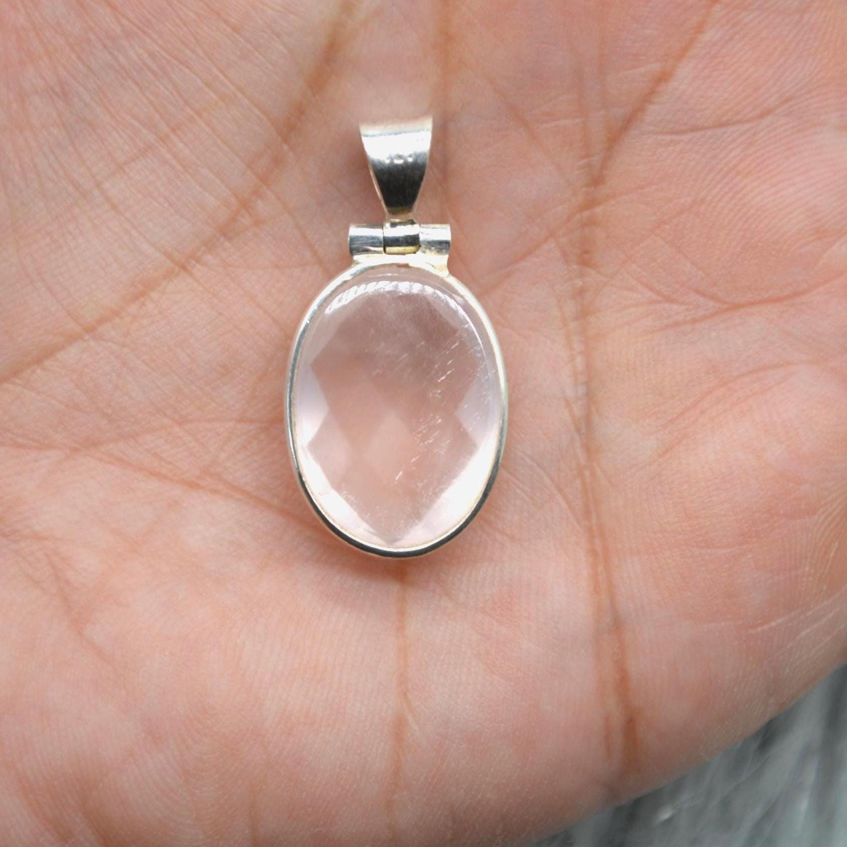 Rose Quartz Oval Pendant: Sterling Silver, Pink Gemstone
