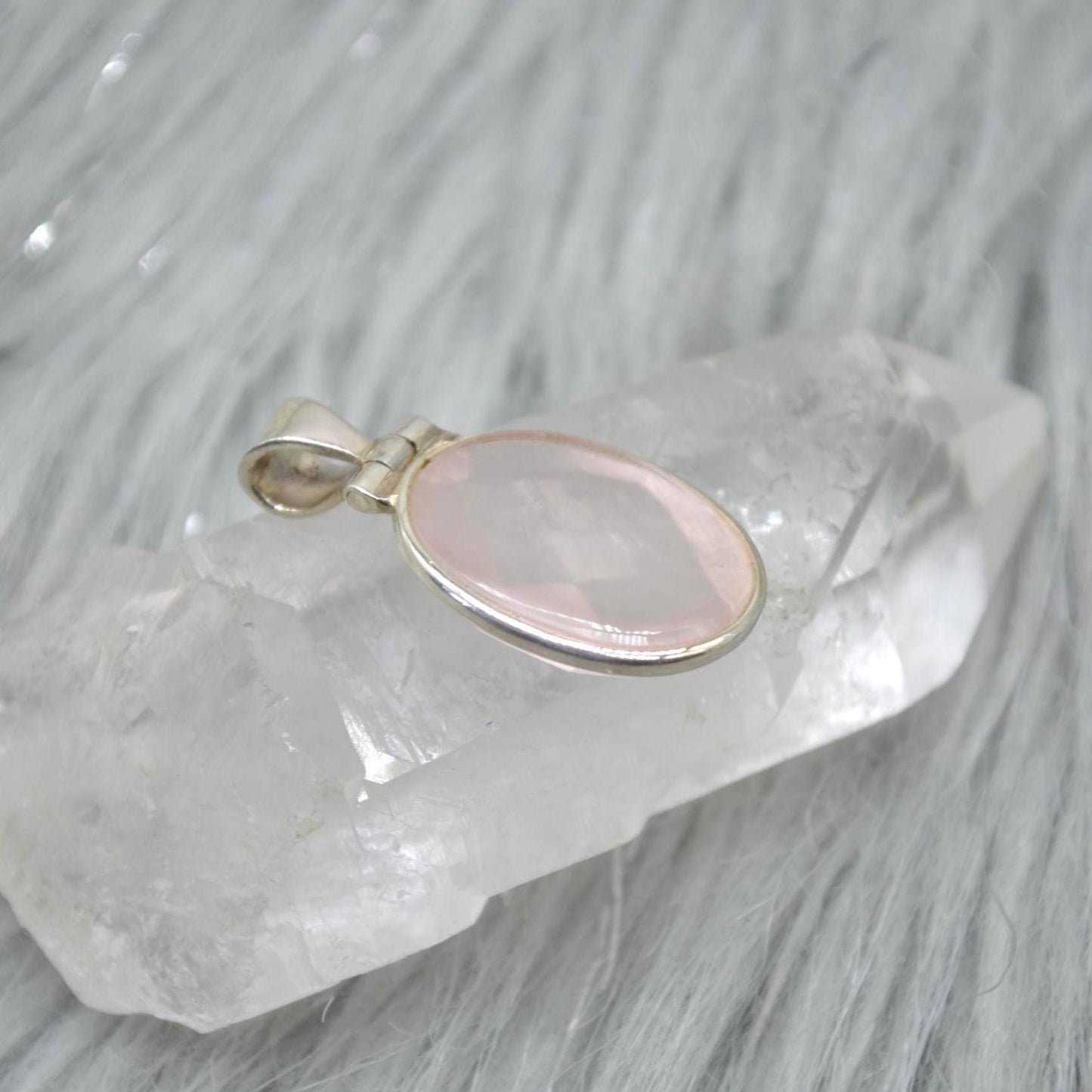 Rose Quartz Oval Pendant: Sterling Silver, Pink Gemstone