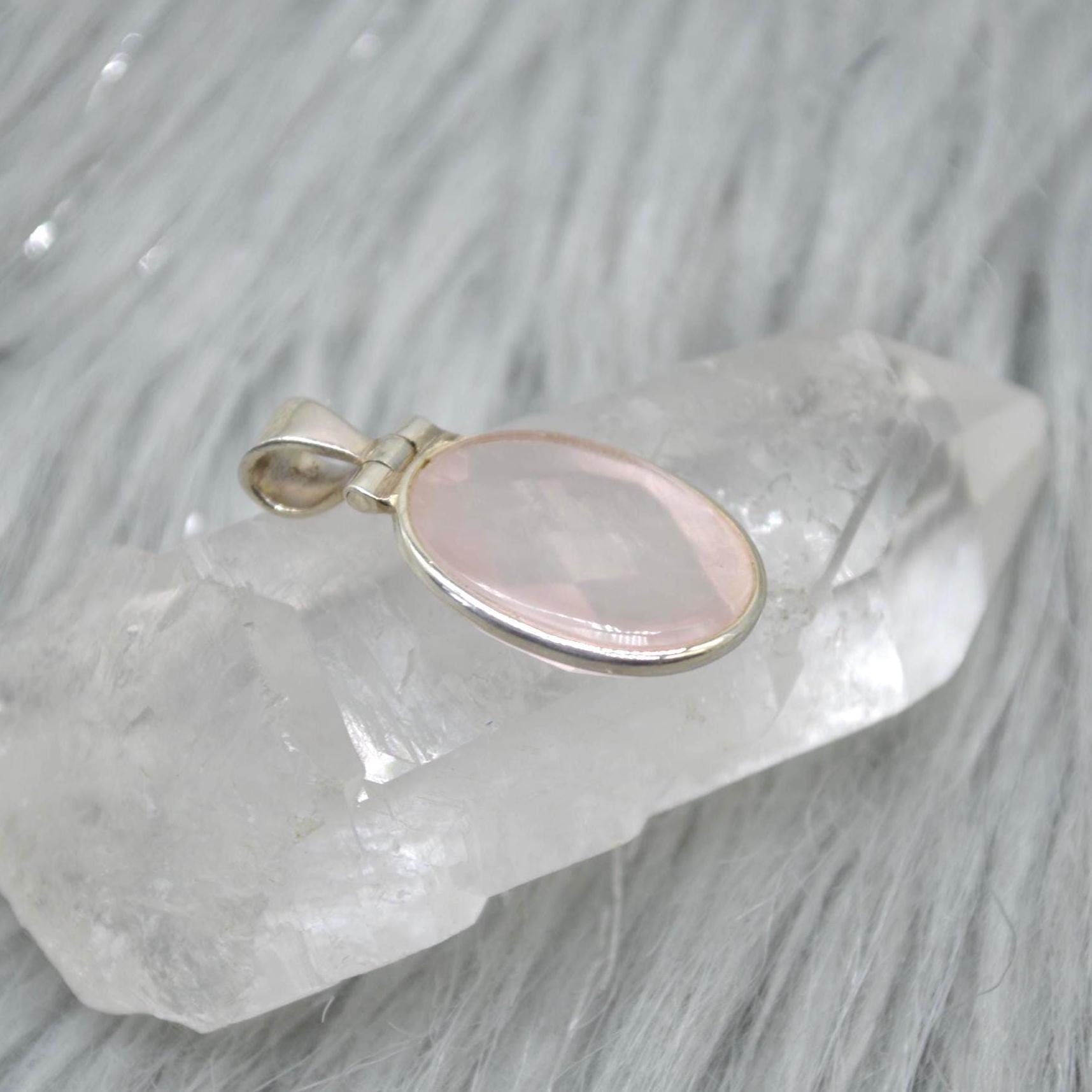 Rose Quartz Oval Pendant: Sterling Silver, Pink Gemstone