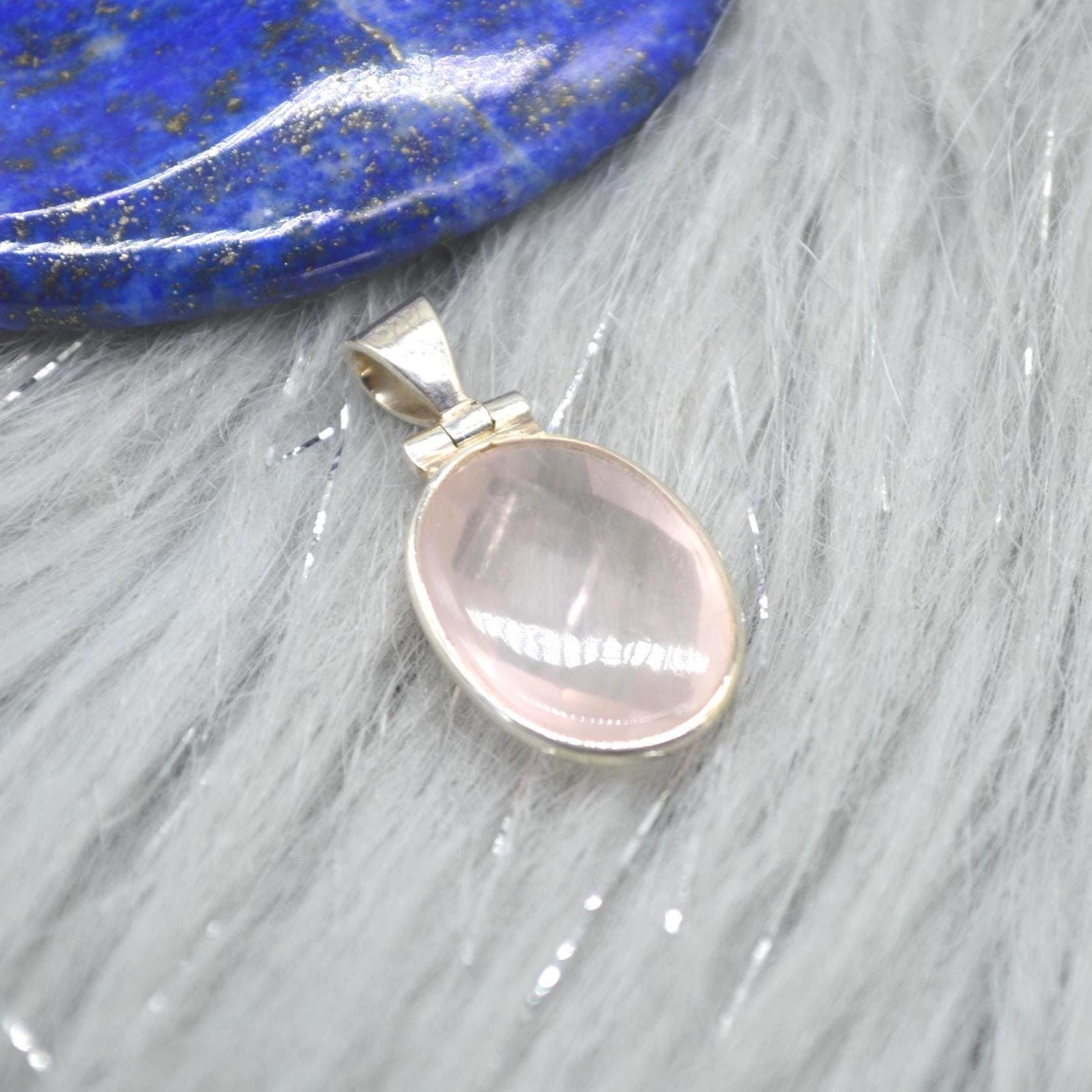 Rose Quartz Oval Pendant: Sterling Silver, Pink Gemstone