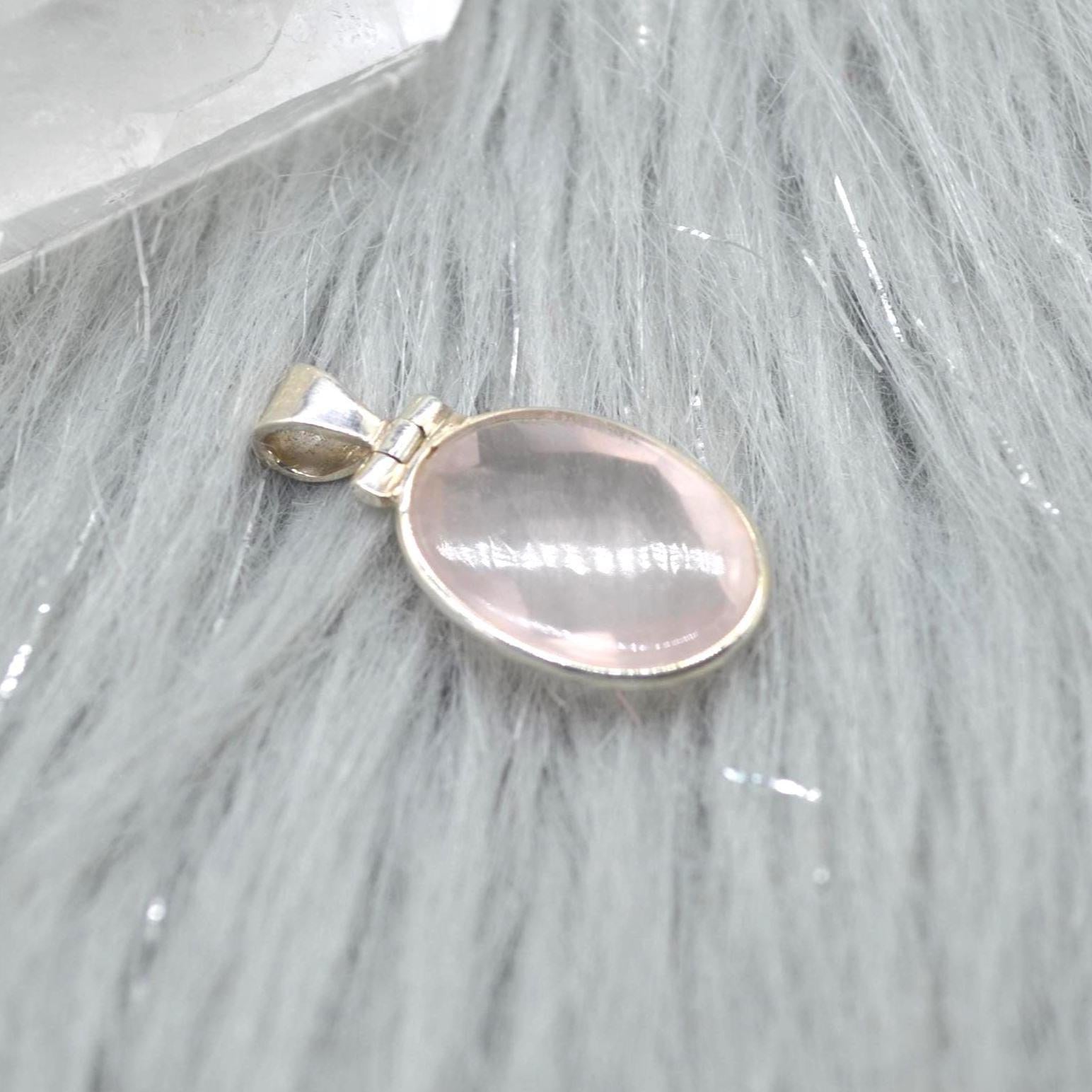 Rose Quartz Oval Pendant: Sterling Silver, Pink Gemstone