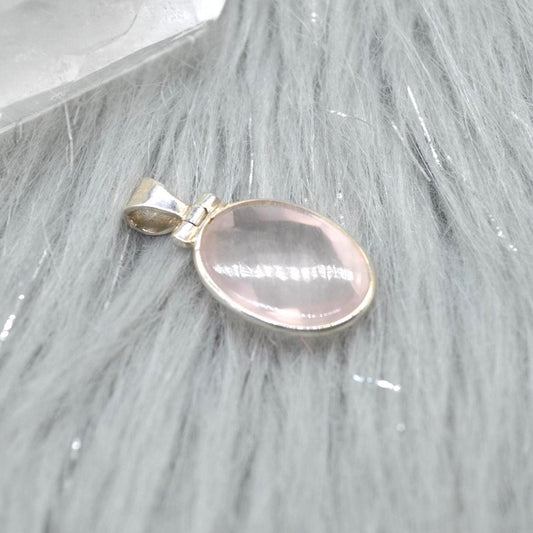 Rose Quartz Oval Pendant: Sterling Silver, Pink Gemstone