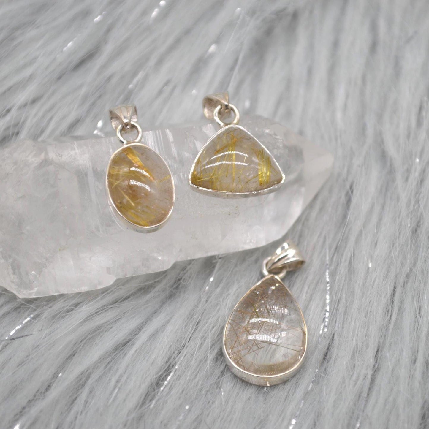 Golden Rutilated Quartz Pendant: Sterling Silver, Gemstone Jewelry