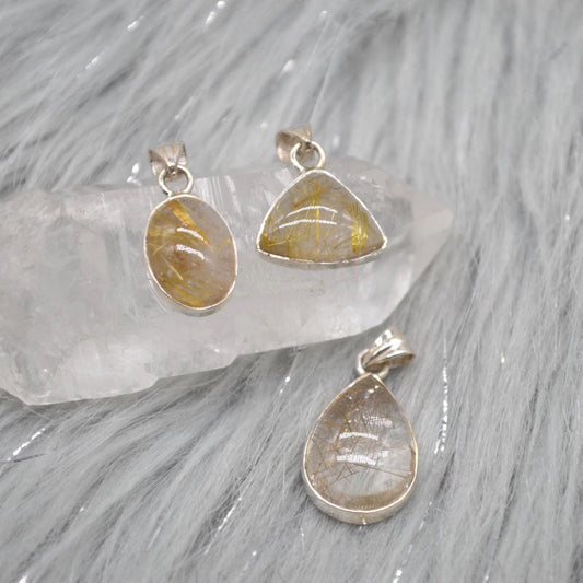 Golden Rutilated Quartz Pendant: Sterling Silver, Gemstone Jewelry