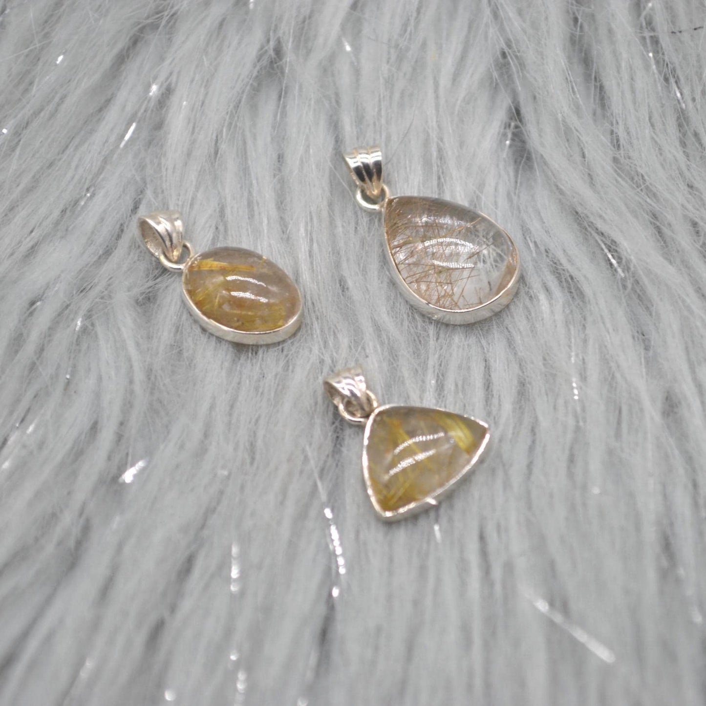 Golden Rutilated Quartz Pendant: Sterling Silver, Gemstone Jewelry