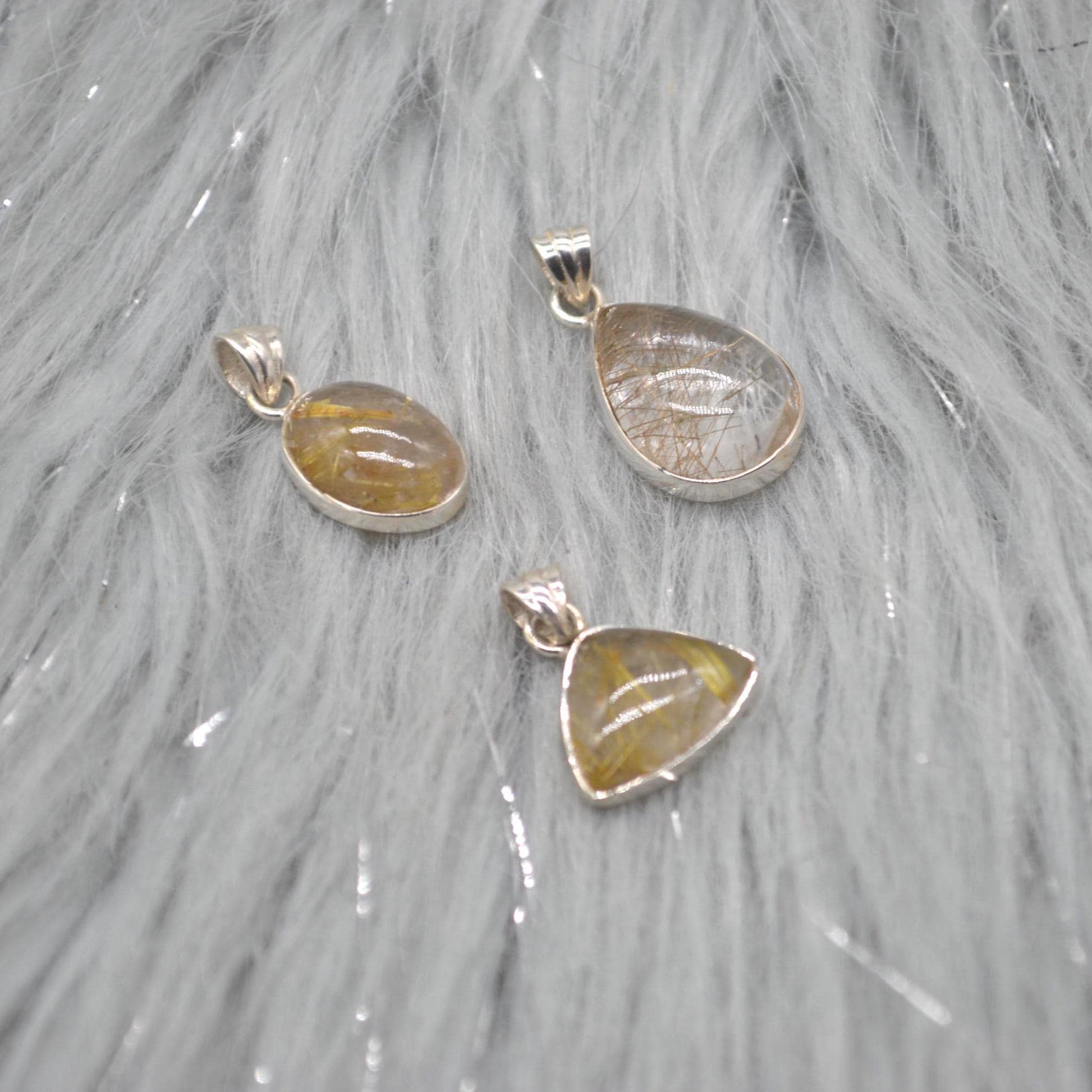 Golden Rutilated Quartz Pendant: Sterling Silver, Gemstone Jewelry