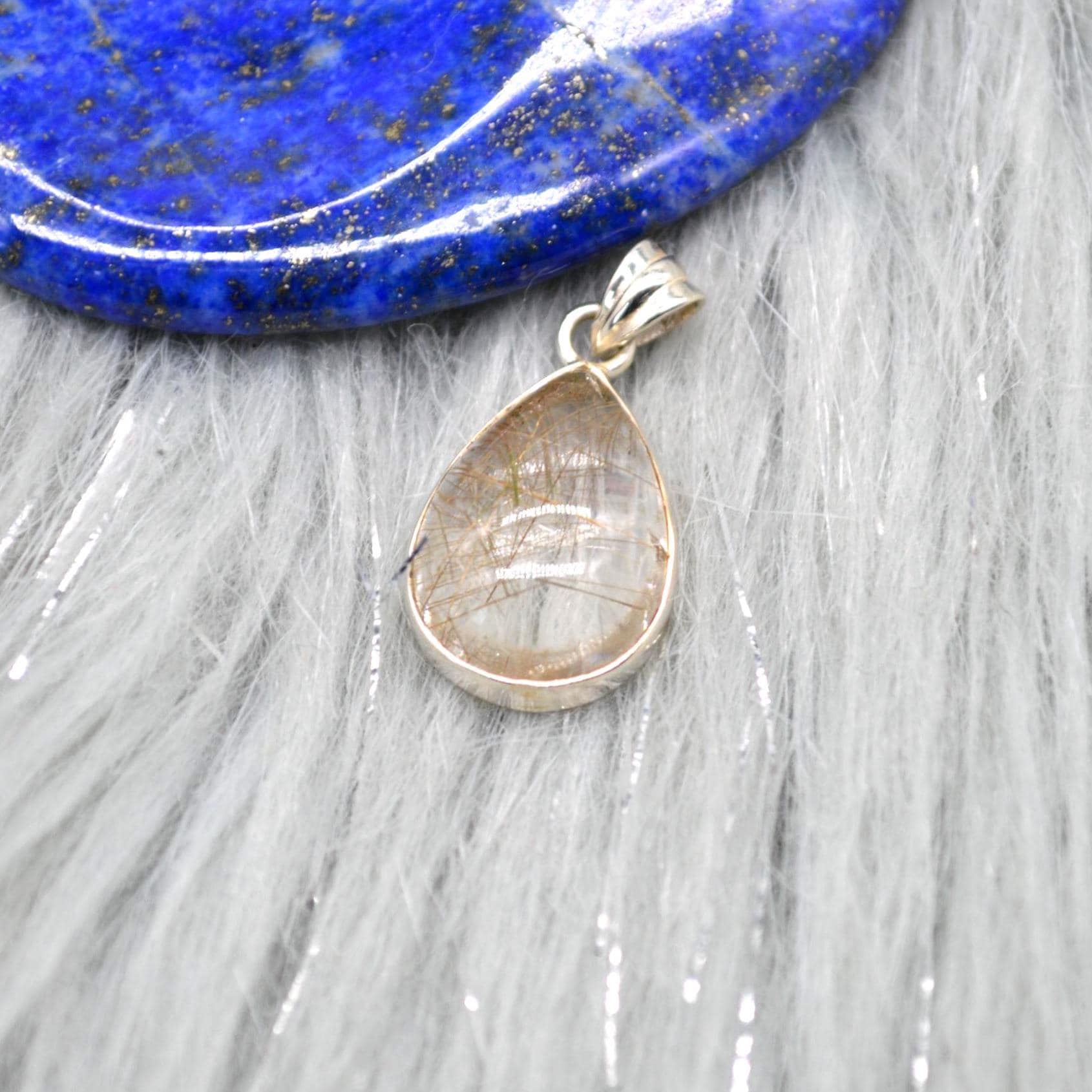 Golden Rutilated Quartz Pendant: Sterling Silver, Gemstone Jewelry