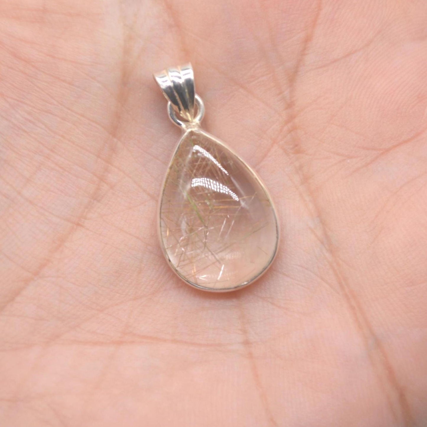 Golden Rutilated Quartz Pendant: Sterling Silver, Gemstone Jewelry
