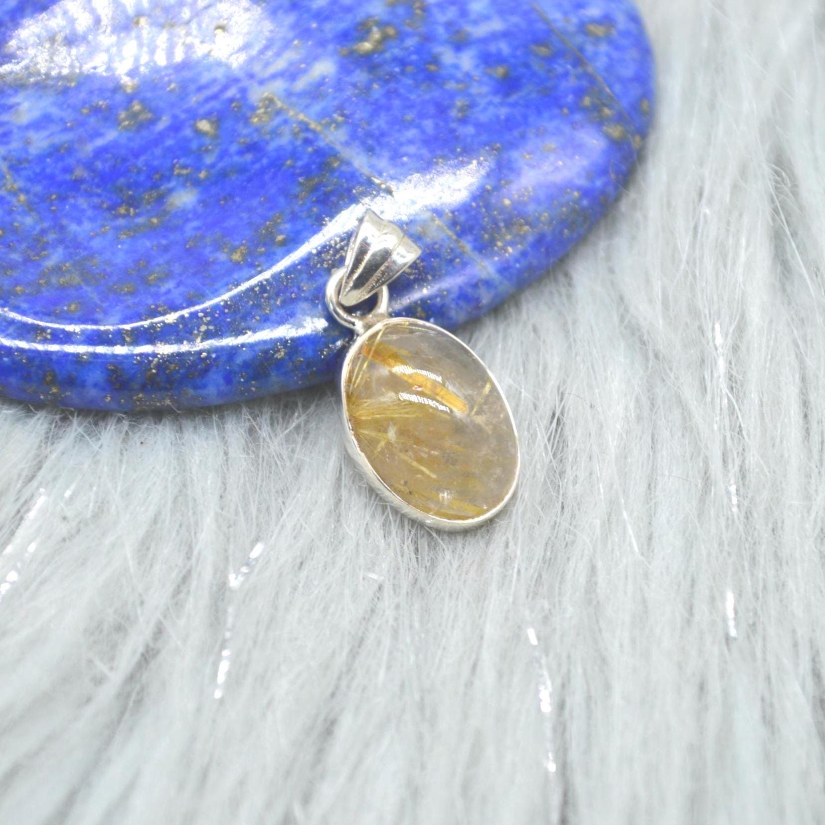 Golden Rutilated Quartz Pendant: Sterling Silver, Gemstone Jewelry