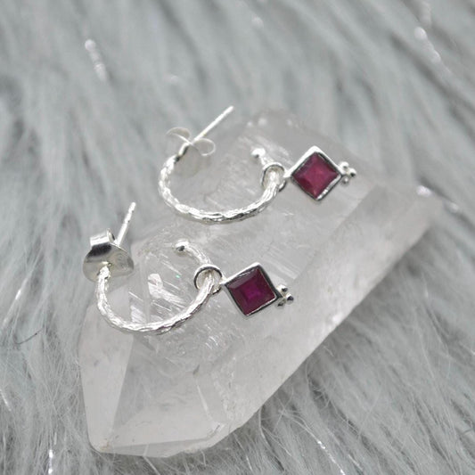 Ruby Hoop Earrings: Sterling Silver or Gold, July Birthstone, Red Gemstone