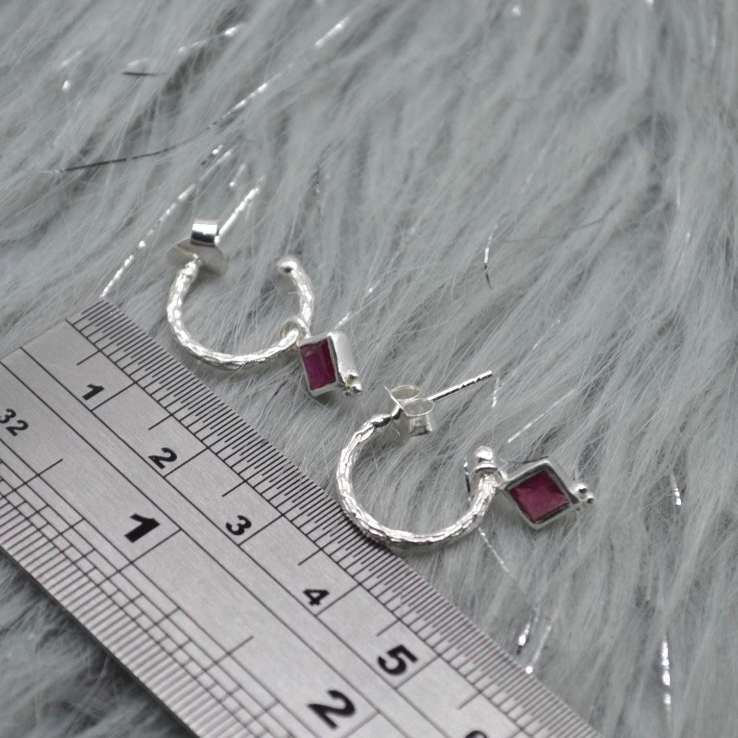 Ruby Hoop Earrings: Sterling Silver or Gold, July Birthstone, Red Gemstone