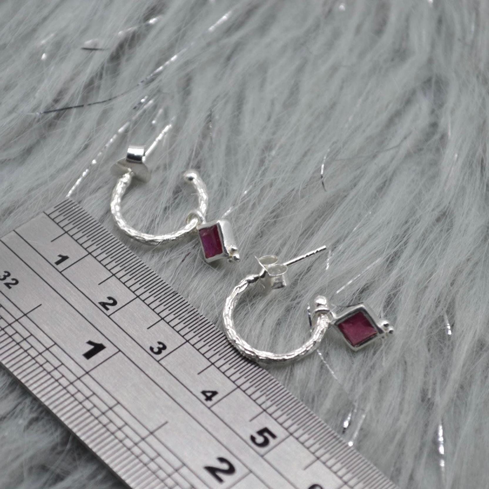 Ruby Hoop Earrings: Sterling Silver or Gold, July Birthstone, Red Gemstone