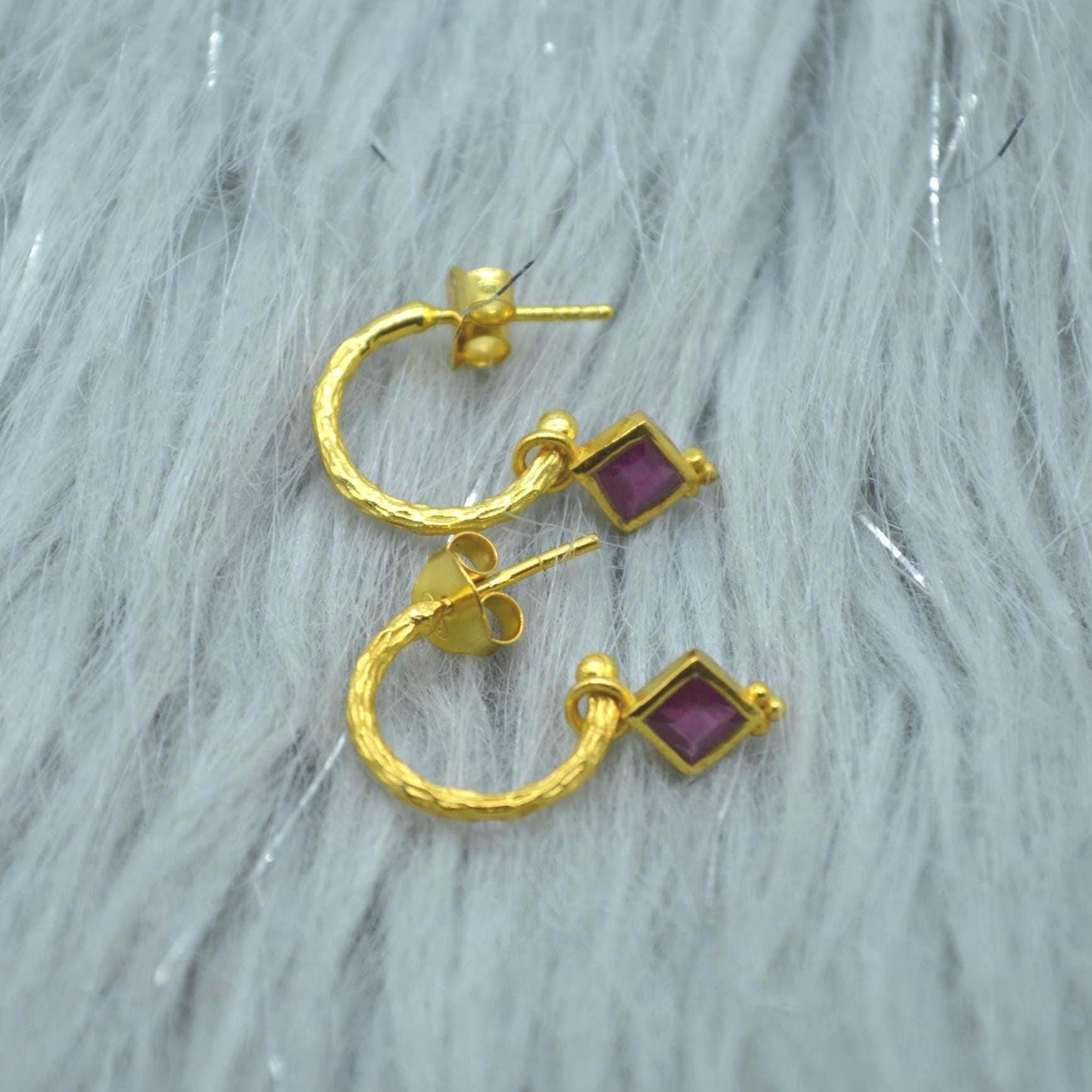 Ruby Hoop Earrings: Sterling Silver or Gold, July Birthstone, Red Gemstone