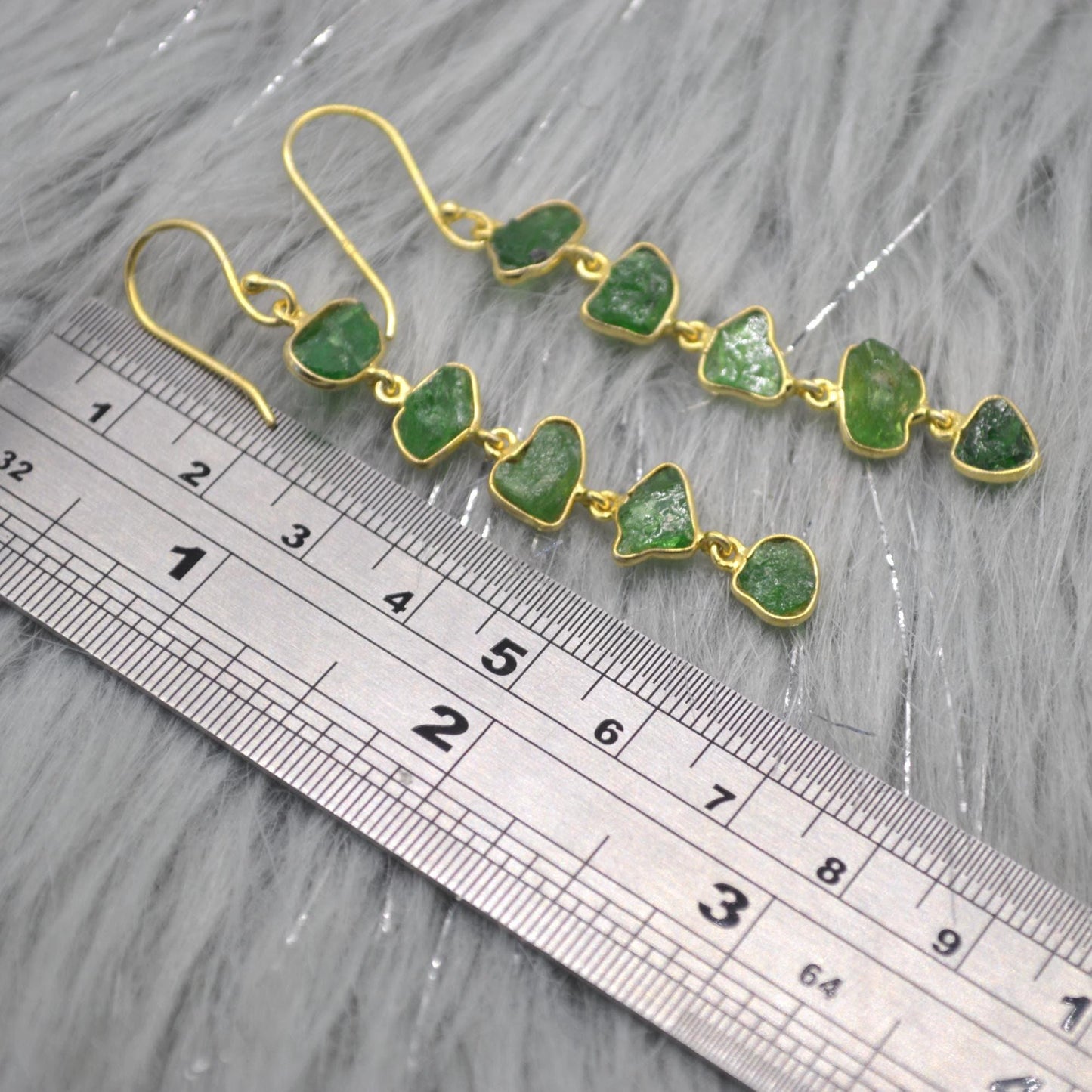Green Tsavorite Garnet Gold Earrings: Sterling Silver, Long Gemstone Dangle Drop, January Birthstone