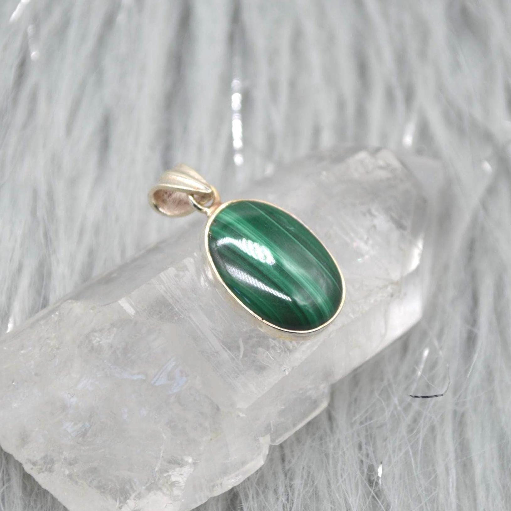 Malachite Pendant: Sterling Silver, Green Gemstone, Oval or Teardrop