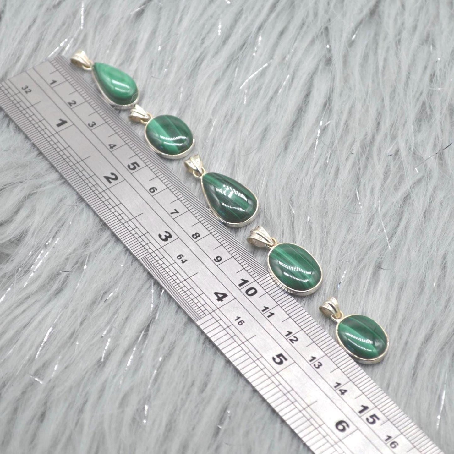 Malachite Pendant: Sterling Silver, Green Gemstone, Oval or Teardrop