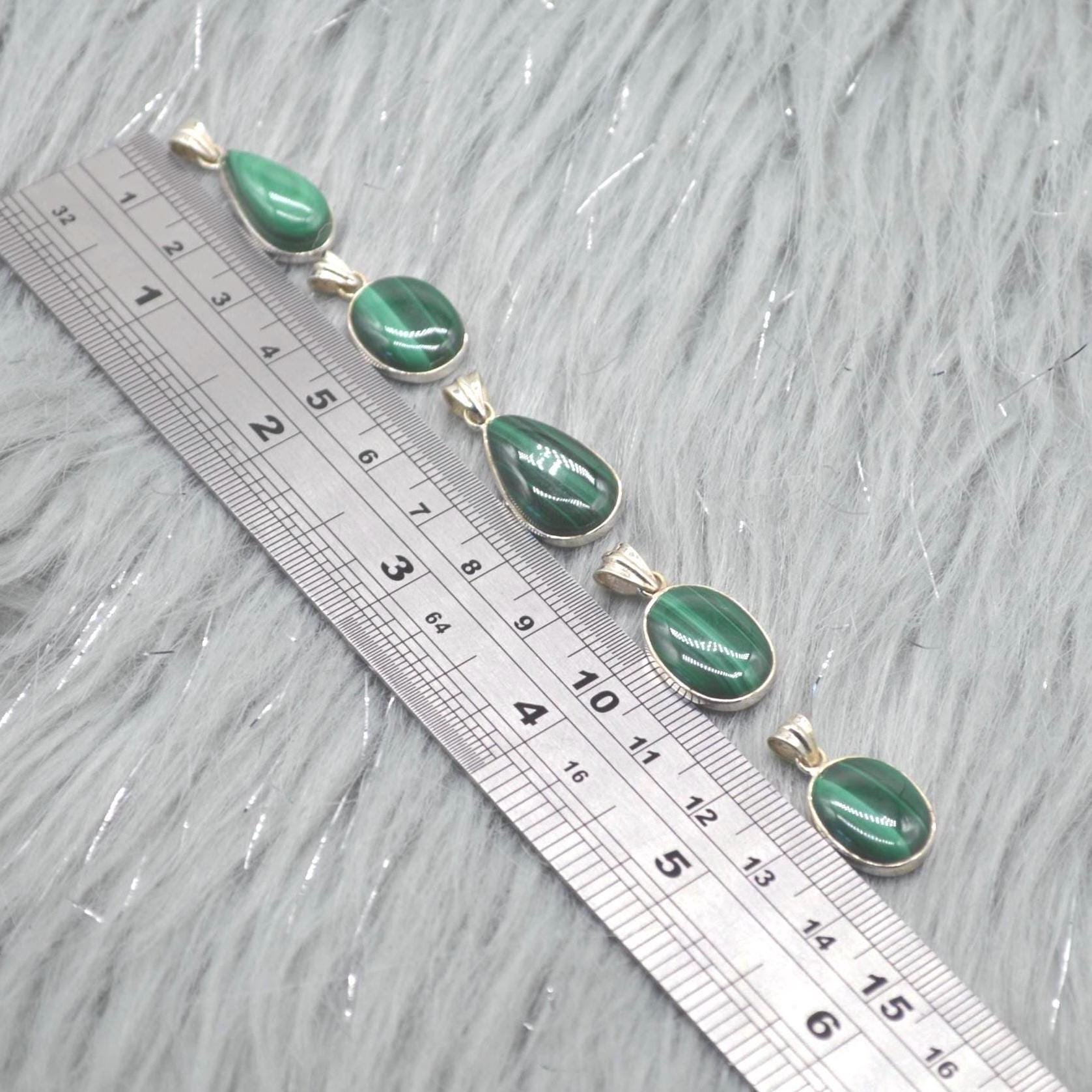 Malachite Pendant: Sterling Silver, Green Gemstone, Oval or Teardrop