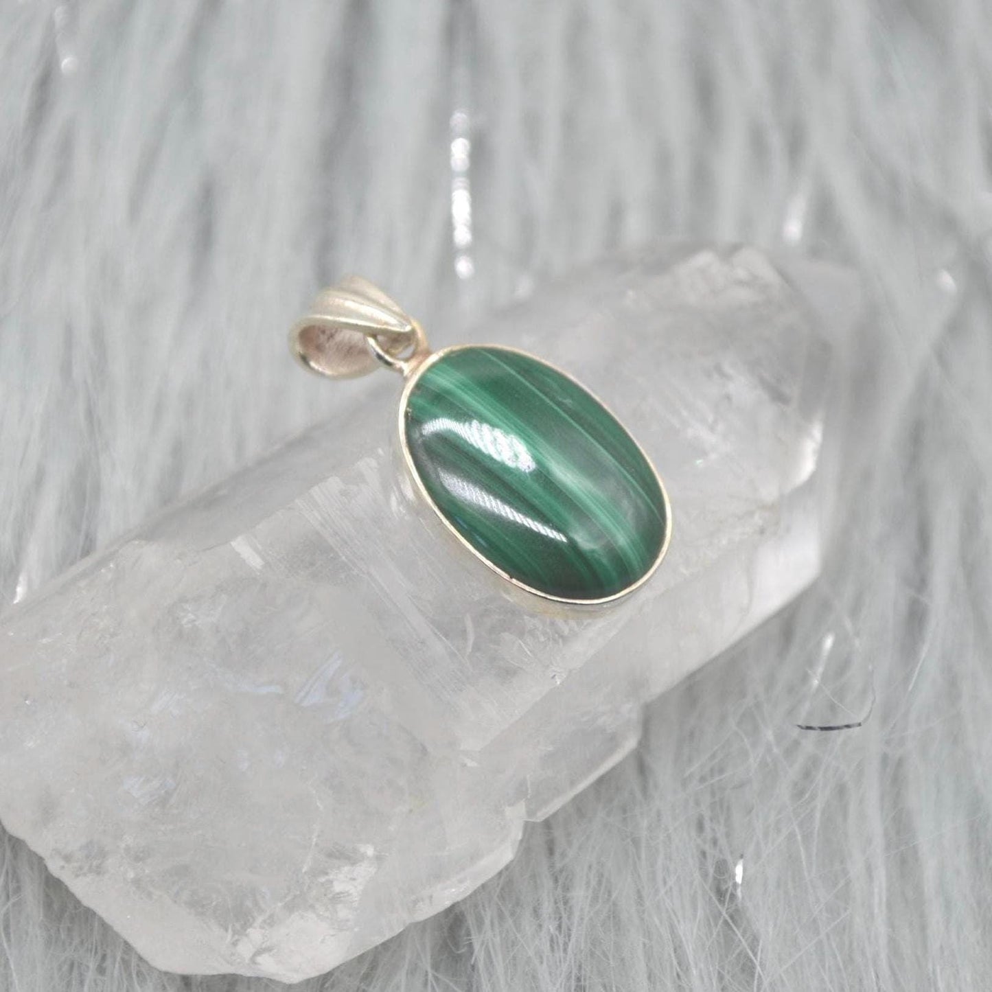 Malachite Pendant: Sterling Silver, Green Gemstone, Oval or Teardrop
