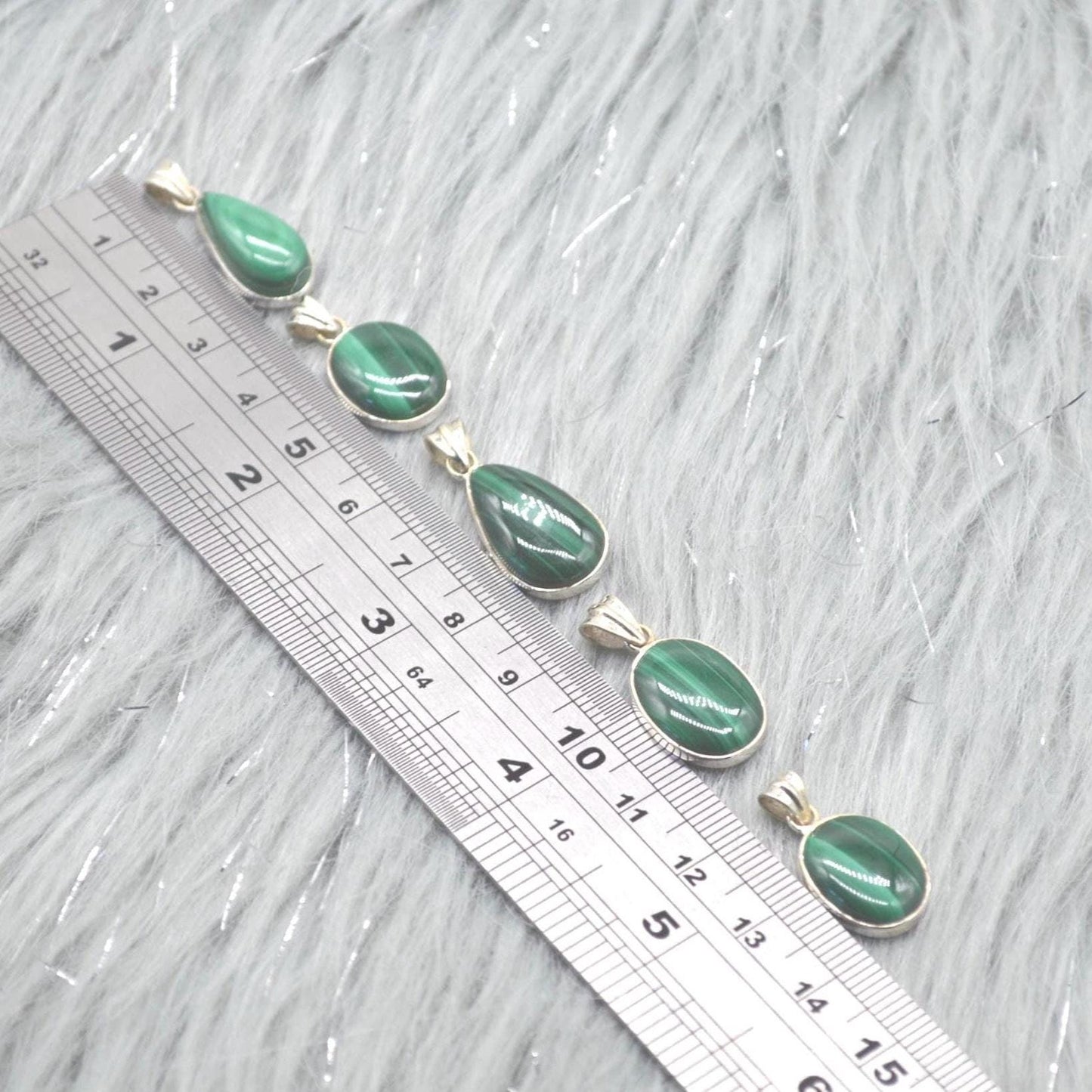 Malachite Pendant: Sterling Silver, Green Gemstone, Oval or Teardrop