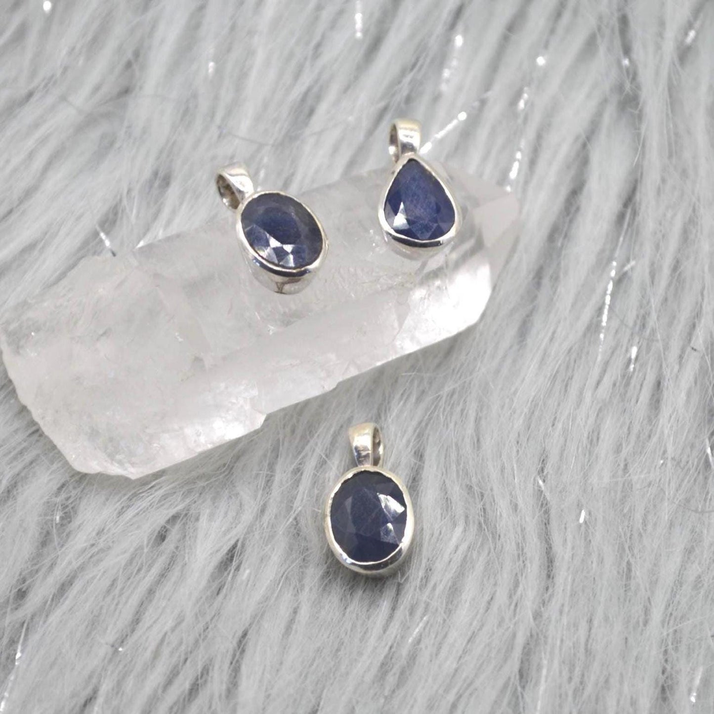 Sapphire Pendant Necklace: Sterling Silver, Blue Gemstone, September Birthstone, Oval or Teardrop