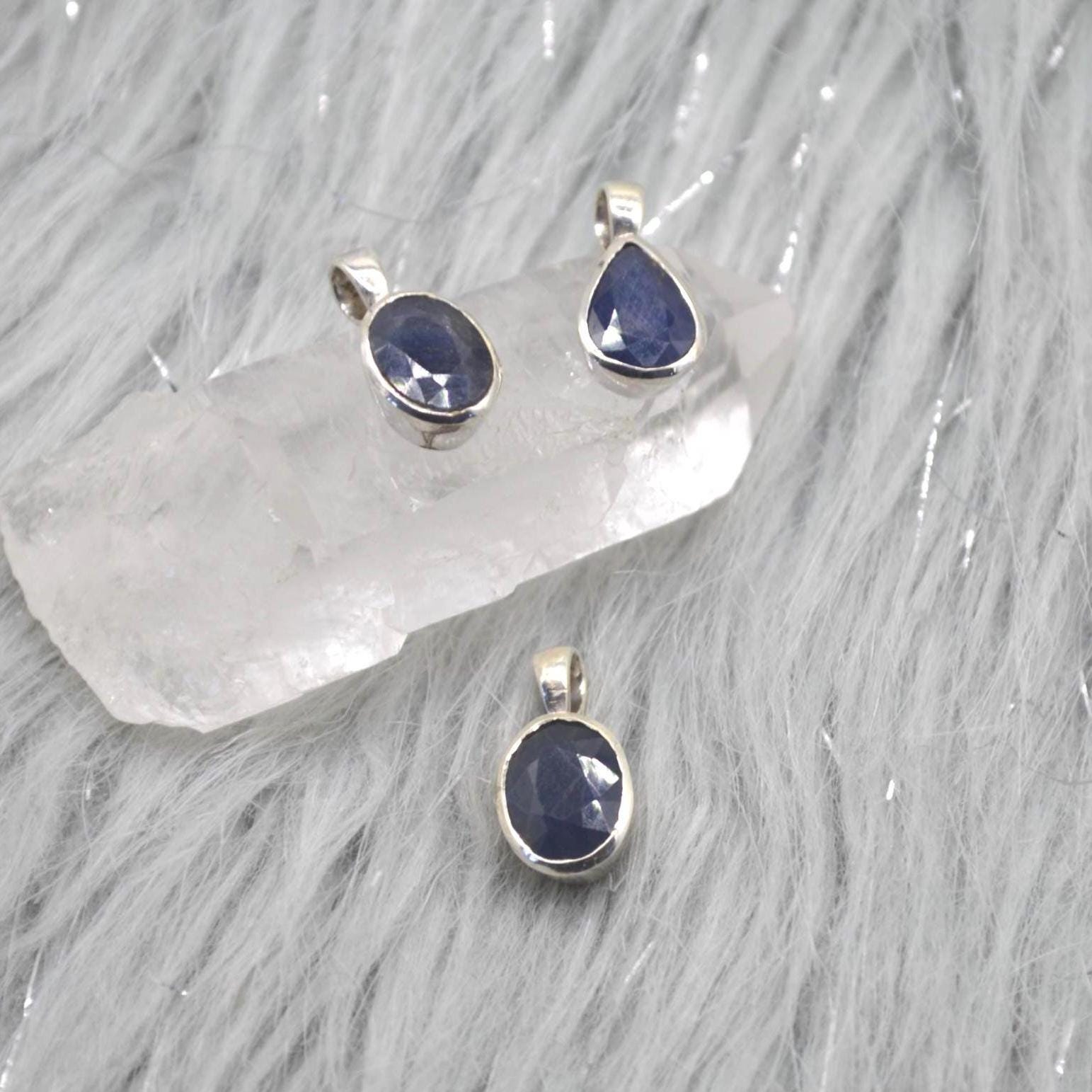 Sapphire Pendant Necklace: Sterling Silver, Blue Gemstone, September Birthstone, Oval or Teardrop