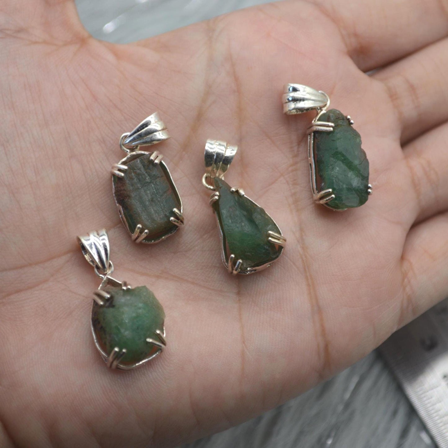 Raw Emerald Pendant Necklace: Sterling Silver Chain, May Birthstone Jewelry, Green Gemstone