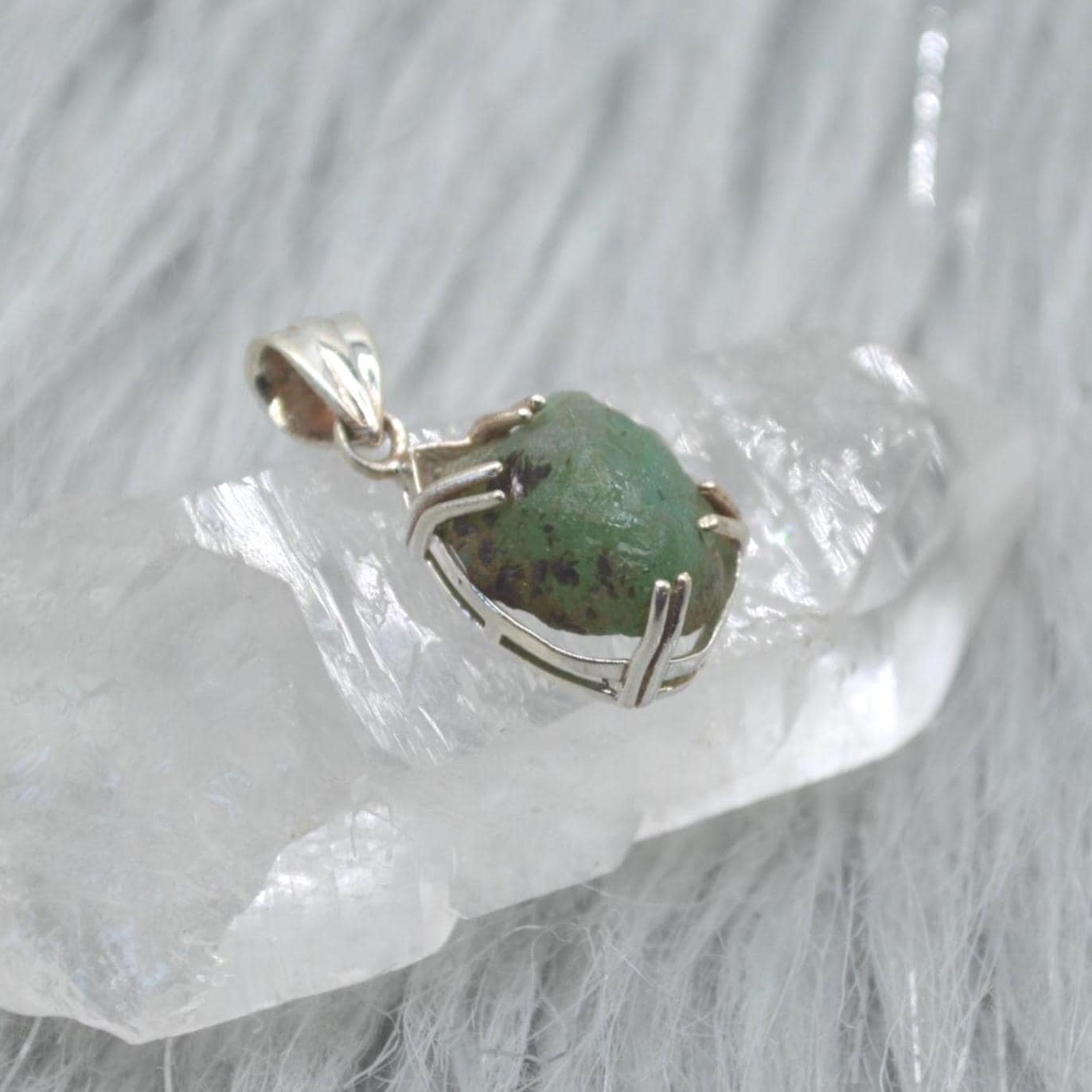 Raw Emerald Pendant Necklace: Sterling Silver Chain, May Birthstone Jewelry, Green Gemstone