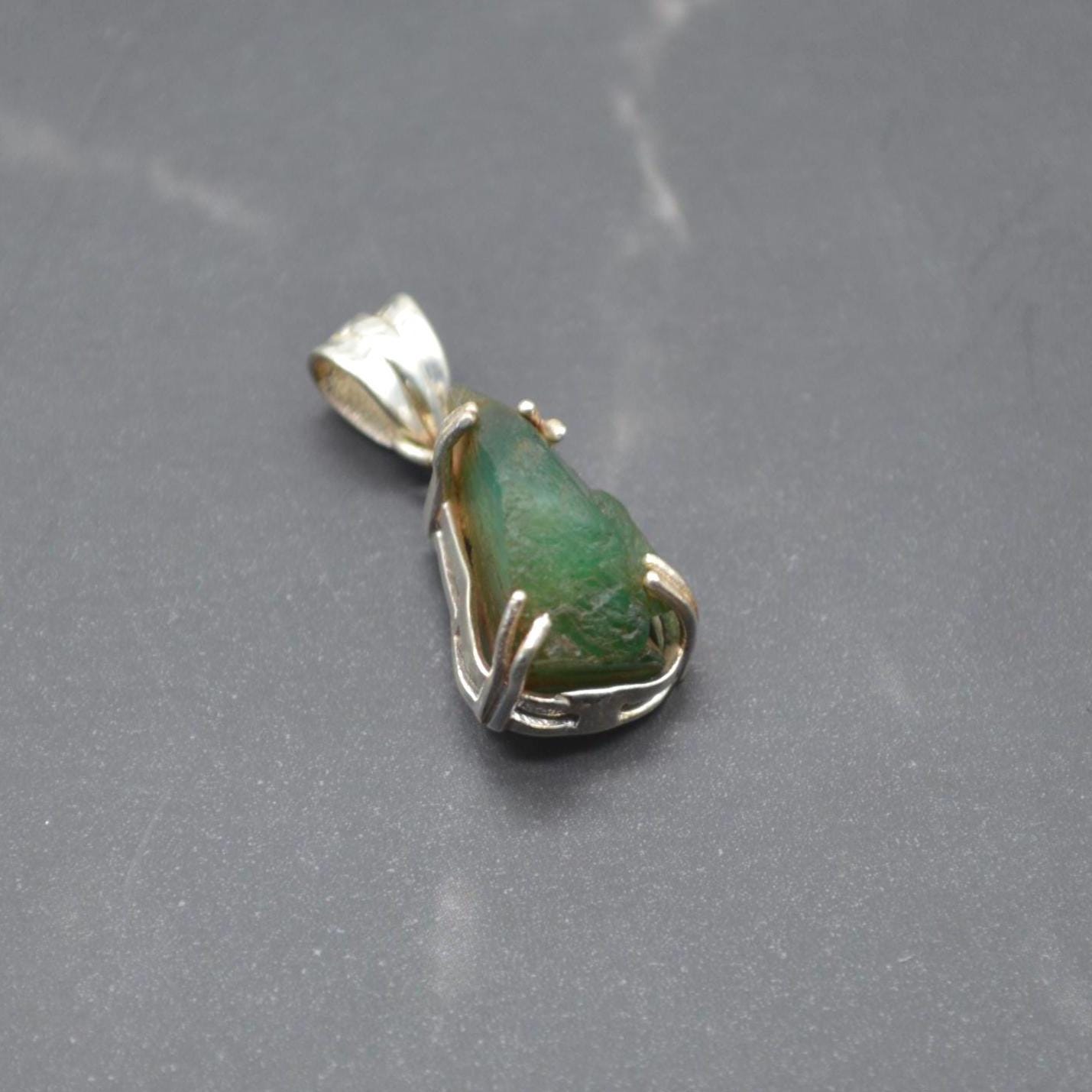 Raw Emerald Pendant Necklace: Sterling Silver Chain, May Birthstone Jewelry, Green Gemstone