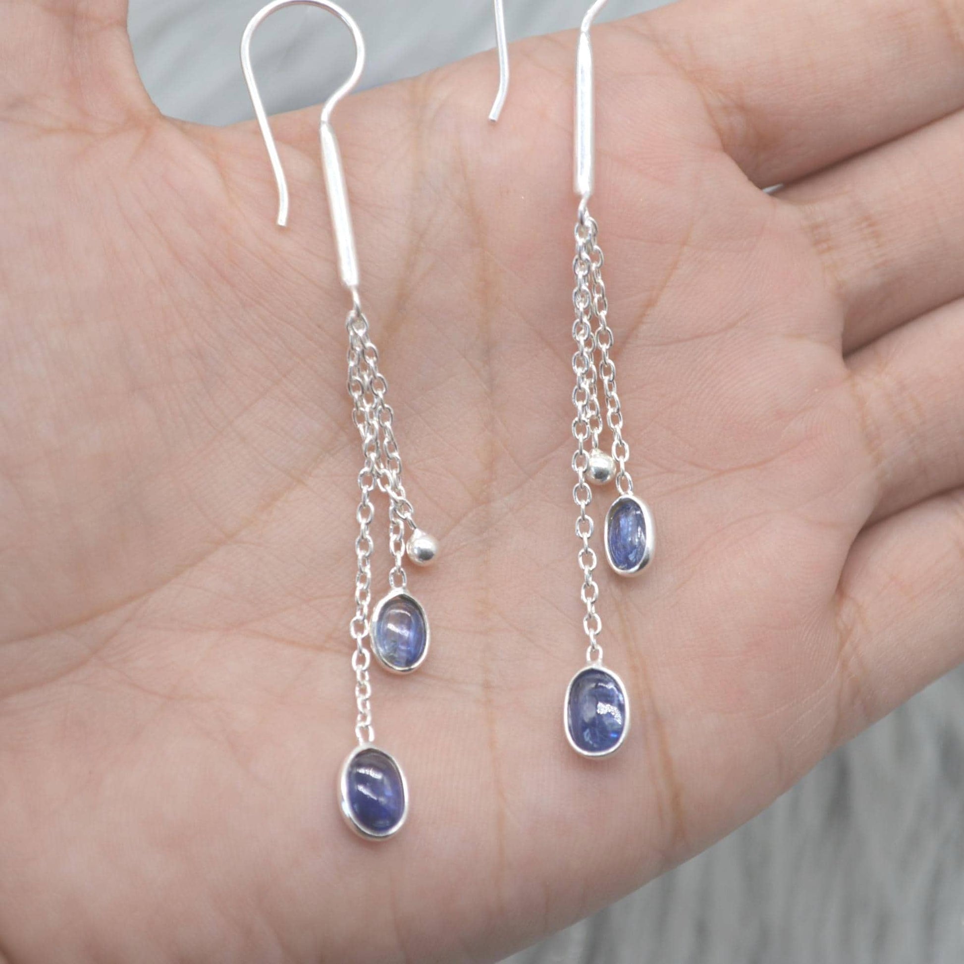 Long Kyanite Earrings: Silver, Dangle Drop, Blue Gemstone Jewelry