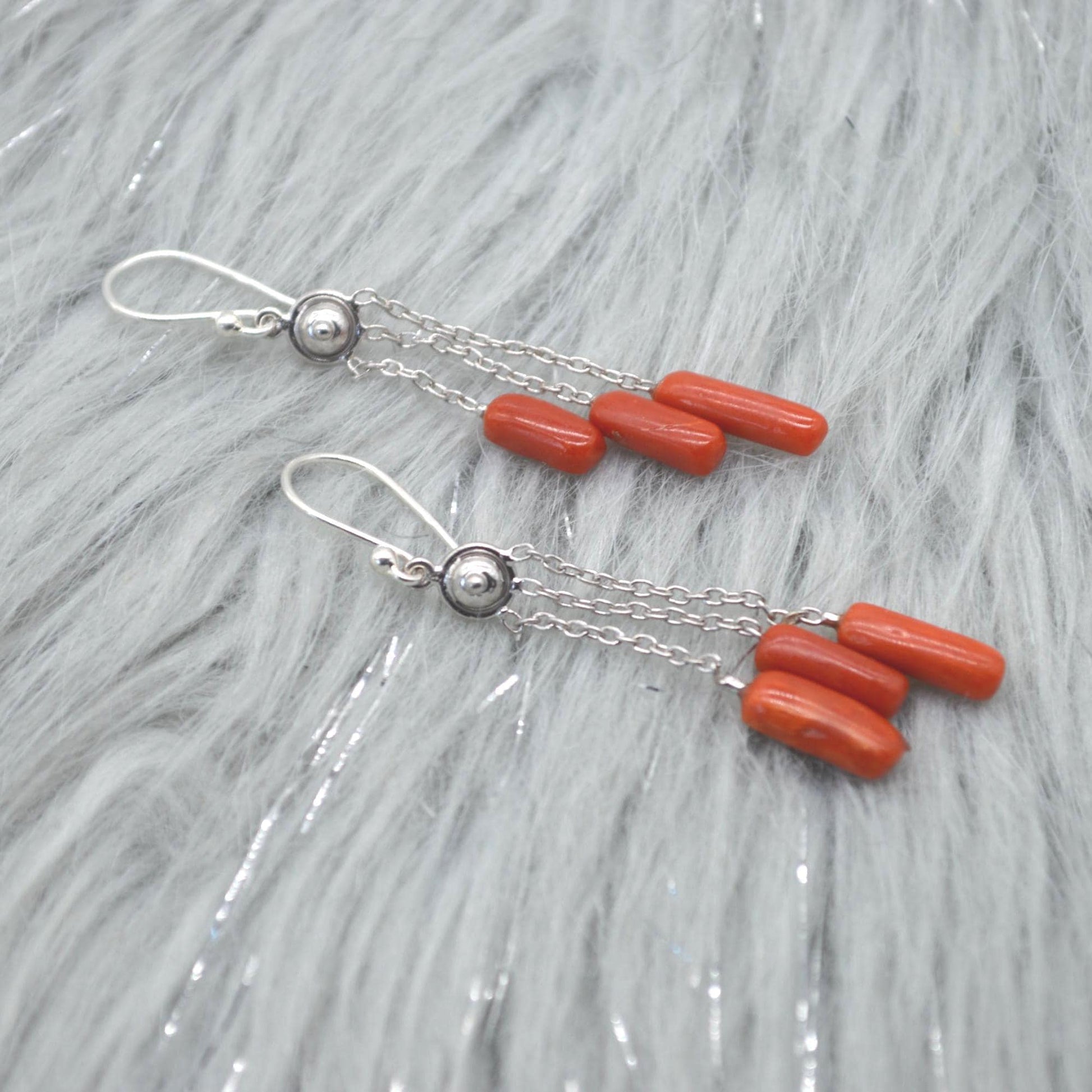 Red Coral Earrings: Sterling Silver, Dainty Dangle Drop, Red Gemstone Jewelry