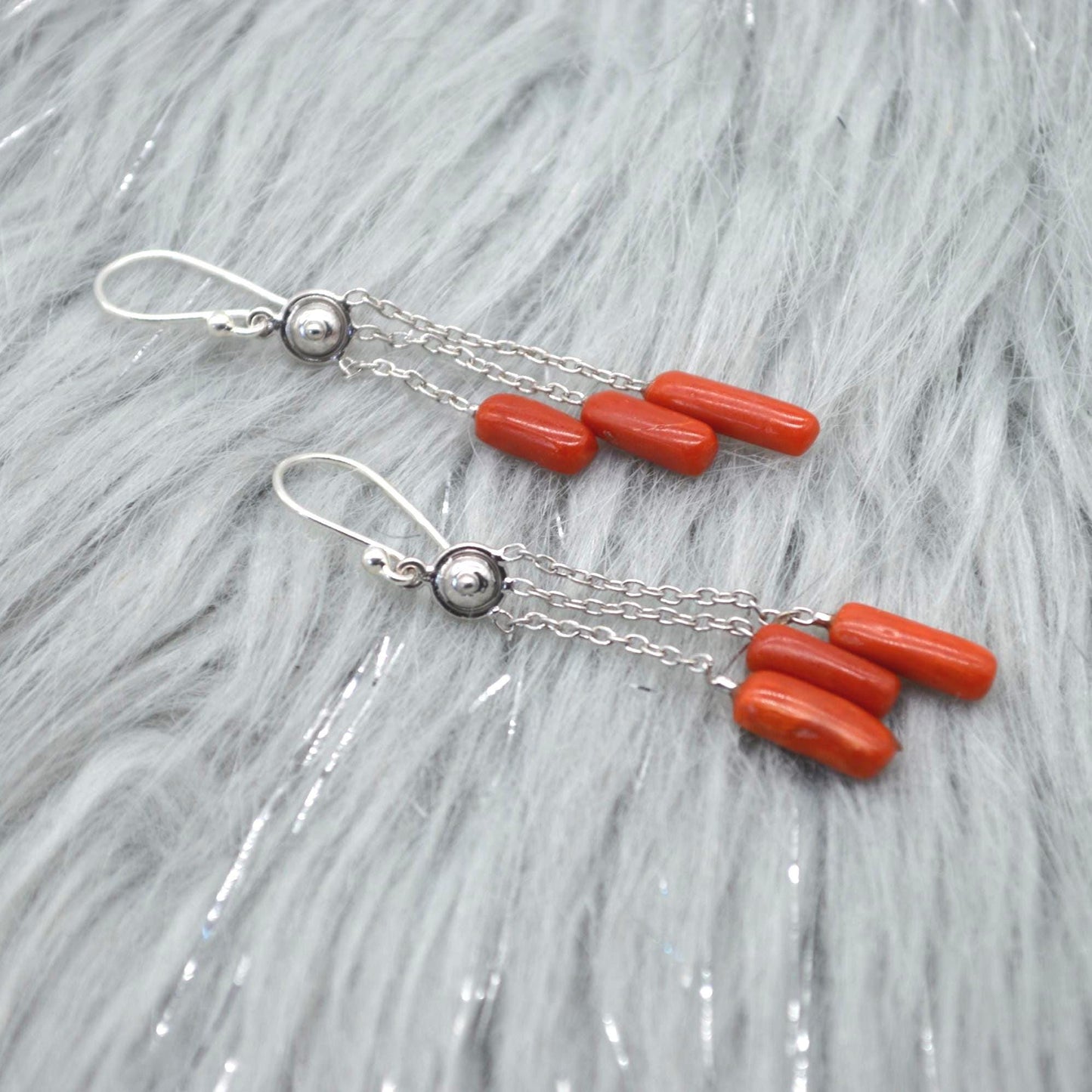 Red Coral Earrings: Sterling Silver, Dainty Dangle Drop, Red Gemstone Jewelry