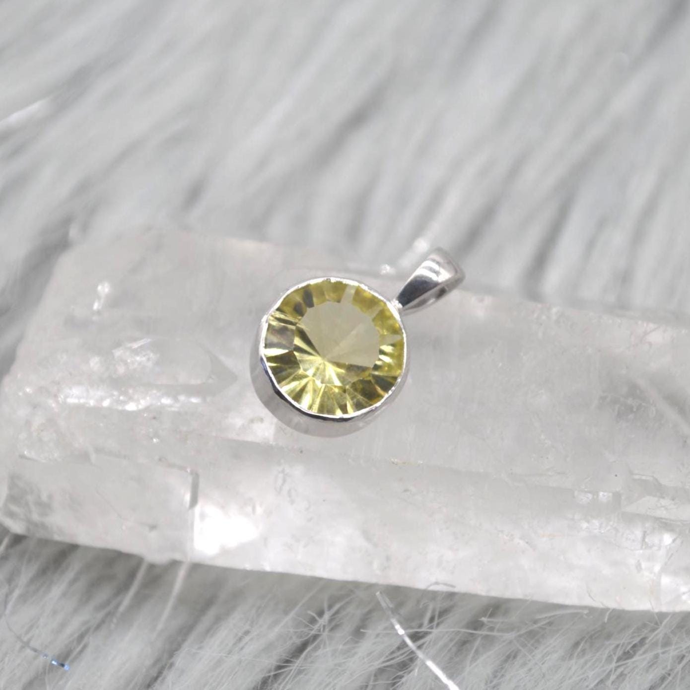 Lemon Quartz Pendant Necklace: Sterling Silver, Yellow Gemstone