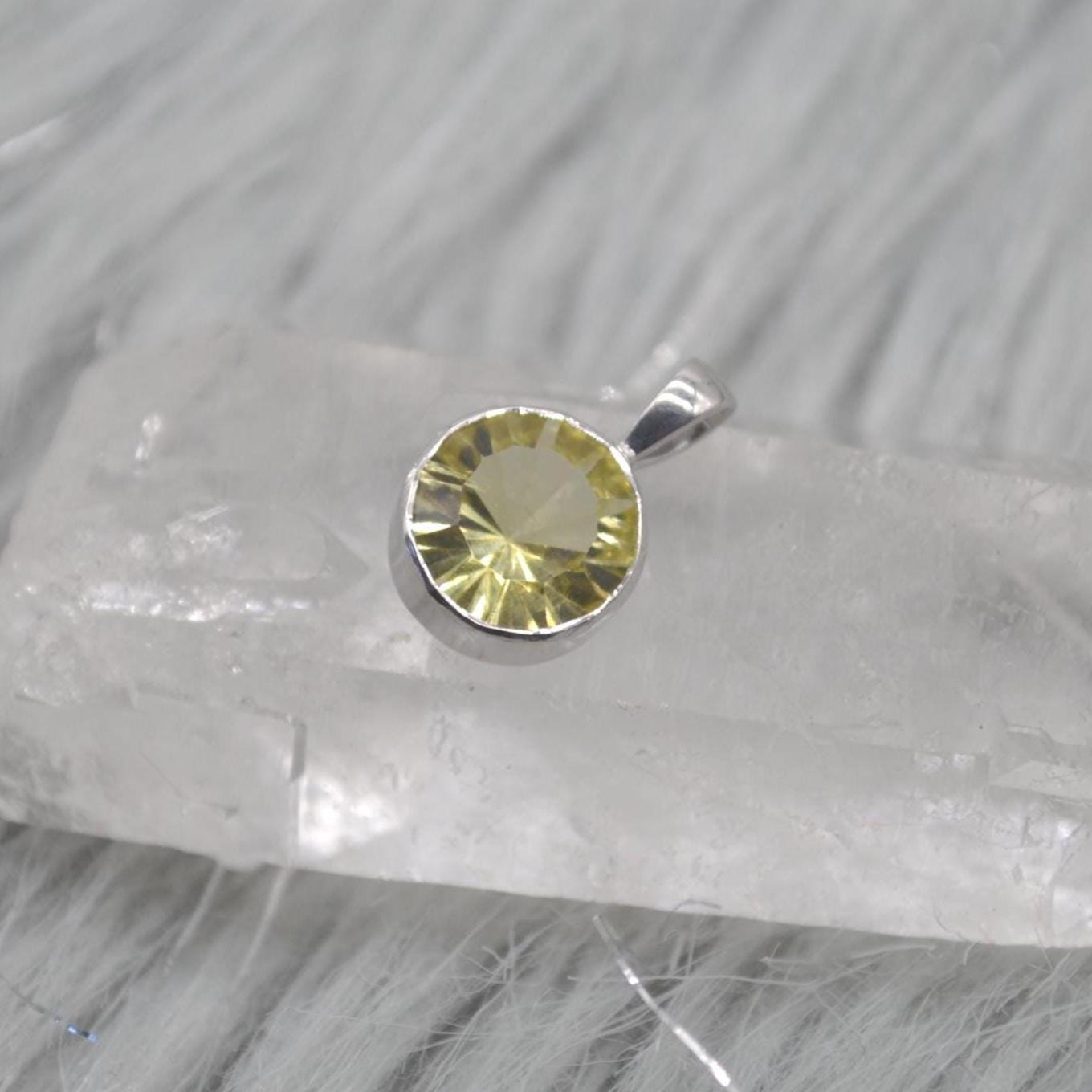Lemon Quartz Pendant Necklace: Sterling Silver, Yellow Gemstone