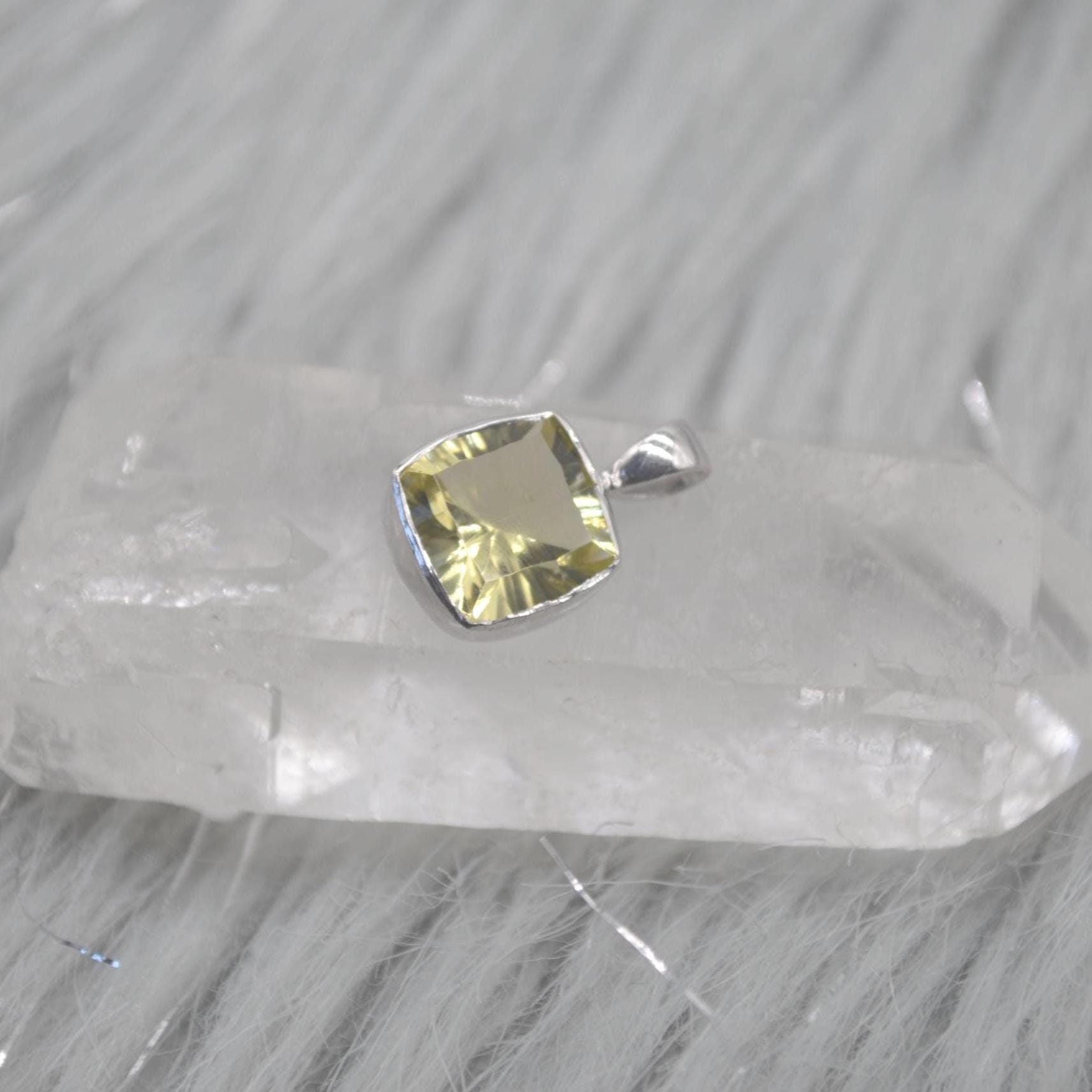 Lemon Quartz Pendant Necklace: Sterling Silver, Yellow Gemstone