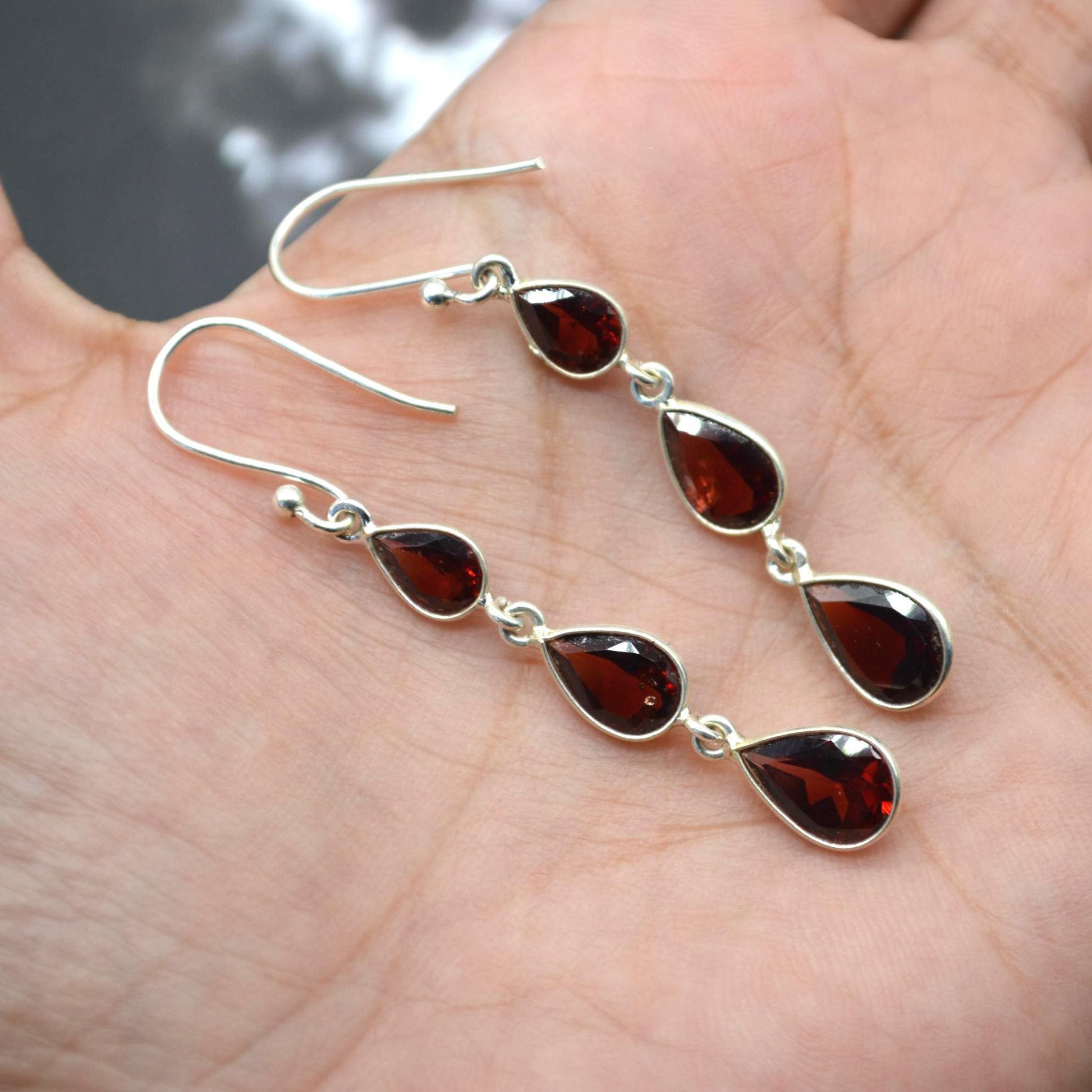 Red Garnet Teardrop Earrings: Silver, January Birthstone, Dangle Drop