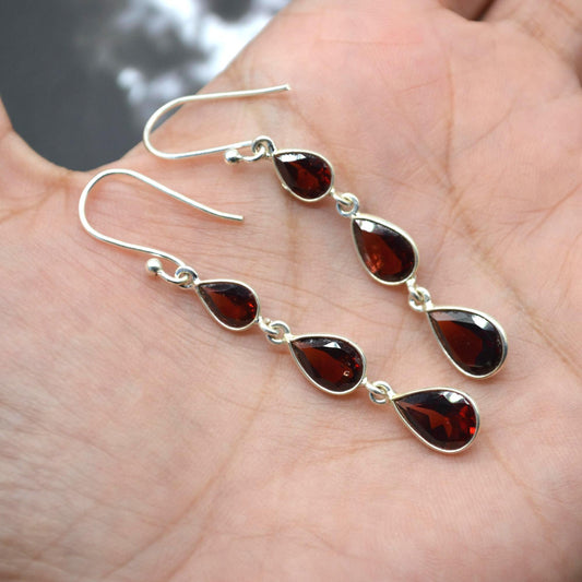 Red Garnet Teardrop Earrings: Silver, January Birthstone, Dangle Drop